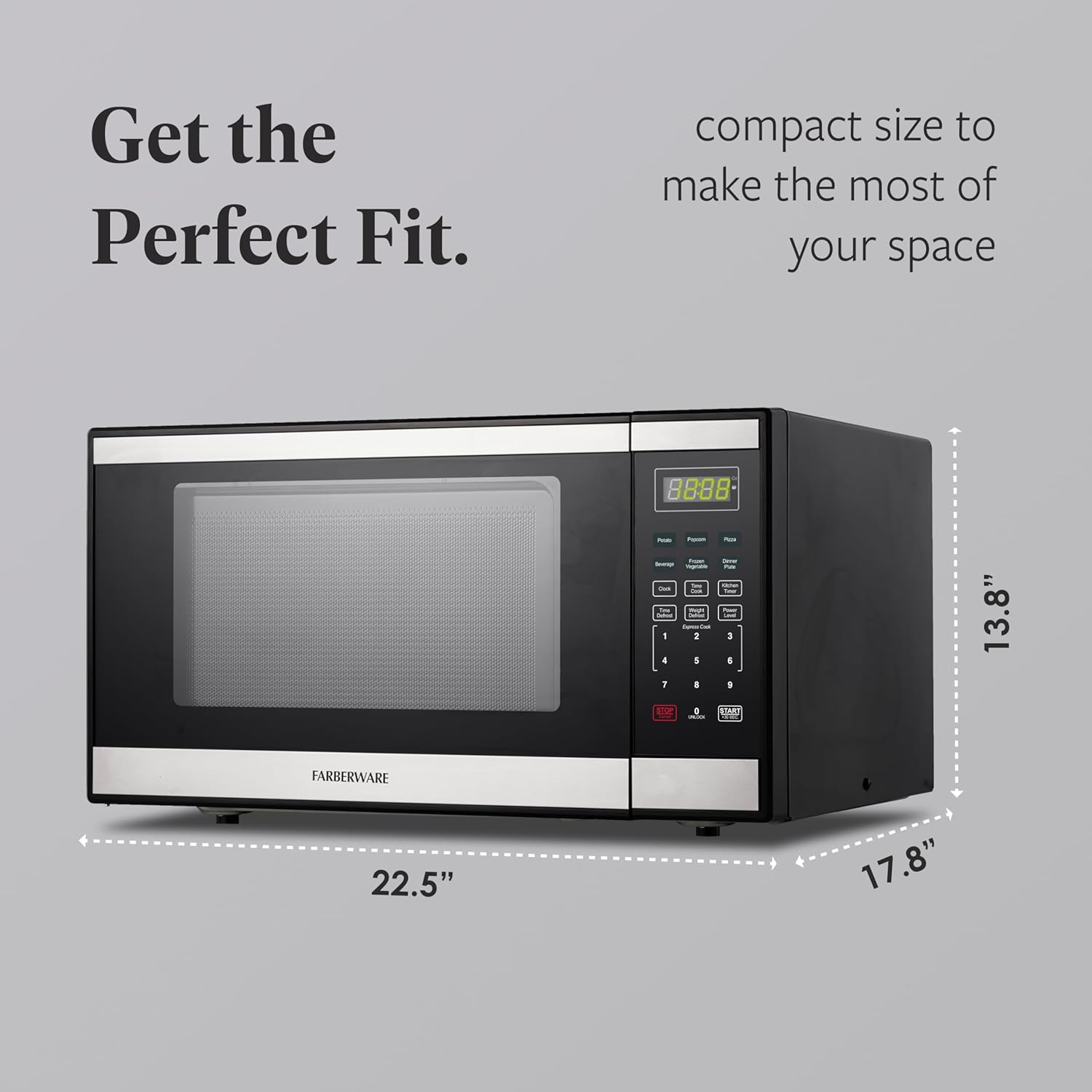 Farberware 1.3 Cu. Ft. Countertop Microwave Oven – 1000 Watts Power, Auto Cook Settings, Defrost, Easy Clean and Child Safety Lock - Stainless