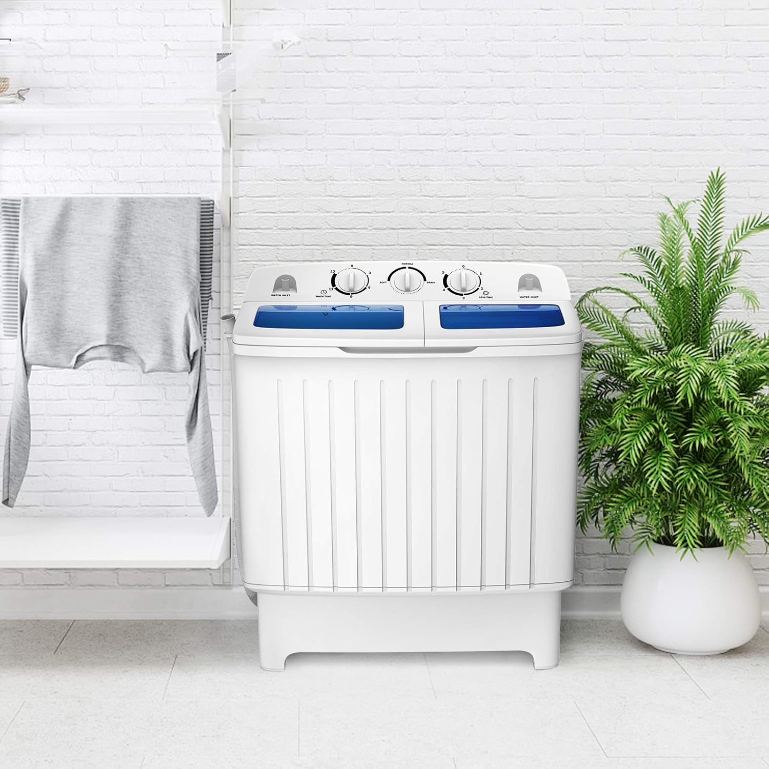 RELAX4LIFE Portable Twin Tub 20 LBS Capacity Laundry Washer & Spinner, Timer, Semi-Automatic Mini Washer and Dryer Combo for Apartment Dorm RV
