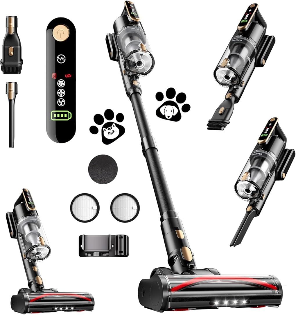 Cordless Vacuum Cleaner, 45Kpa 50 Mins Runtime Self-Standing Stick Vacuum Cleaners for Home, Powerful Suction, Lightweight, LED Touch Screen 8 in 1 Vacuum for Pet Hair, Carpet, Hardwood Floor, Black