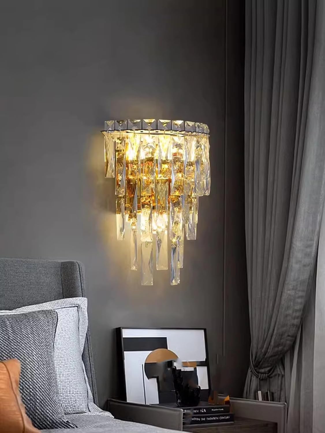 Modern Lustre Gold/Chrome LEDs Crystal Wall Lamp for Interior Living Room Background Wall Bedroom Bedside Corridor Room Decor,Household