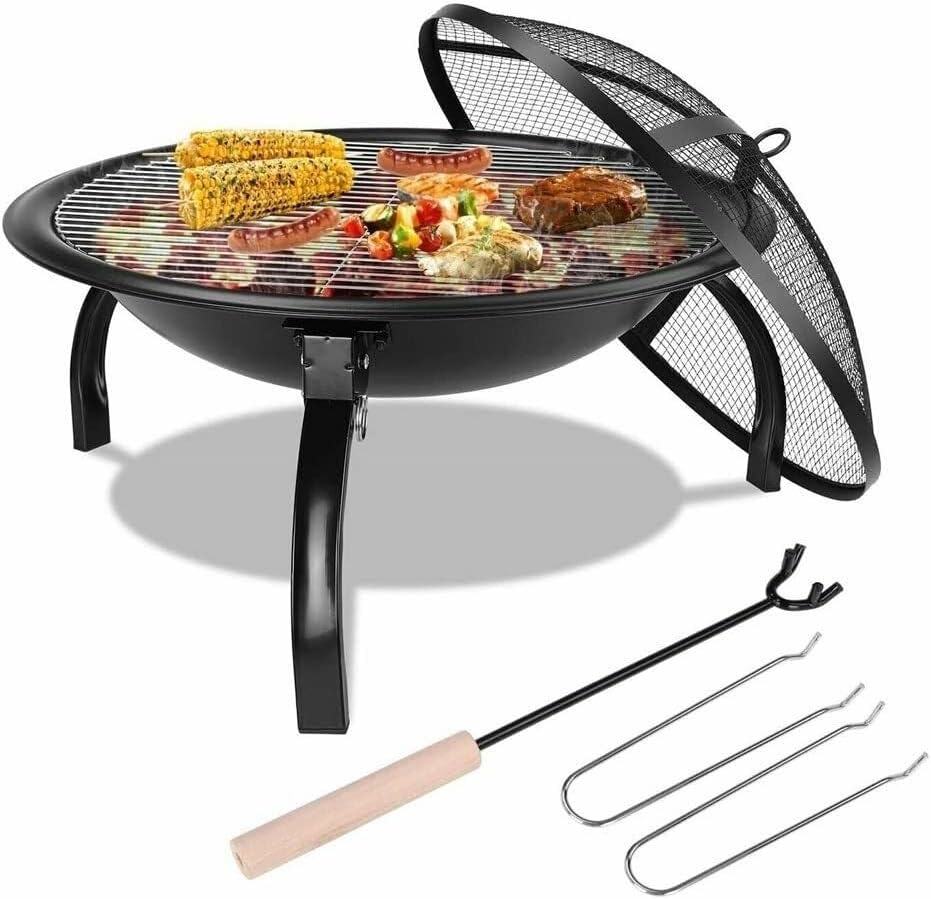 Portable BBQ Grill Heater Fire Pit Charcoal Stove for Outdoor Camping, Picnic, Patio, with Spark Guard, Foldable Legs, and Protective Grille