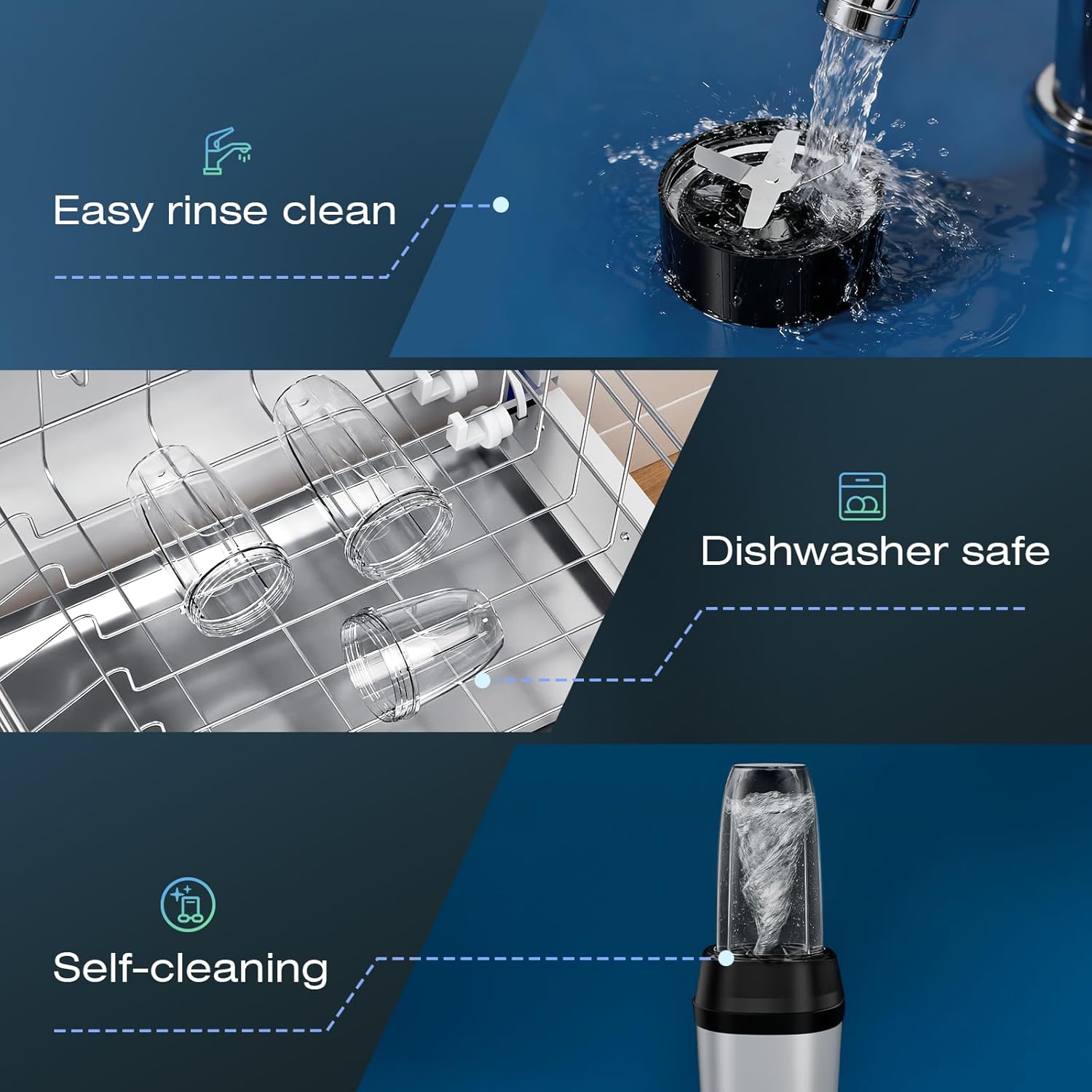 Nahida Blender for Smoothies, 1200W Smoothie Blender for Ice Crushing, Blenders with (2) 6-Fin Blades, Personal Blenders for Kitchen with 23oz, 32oz, 37oz Easy Go Cups for Juices, Silver