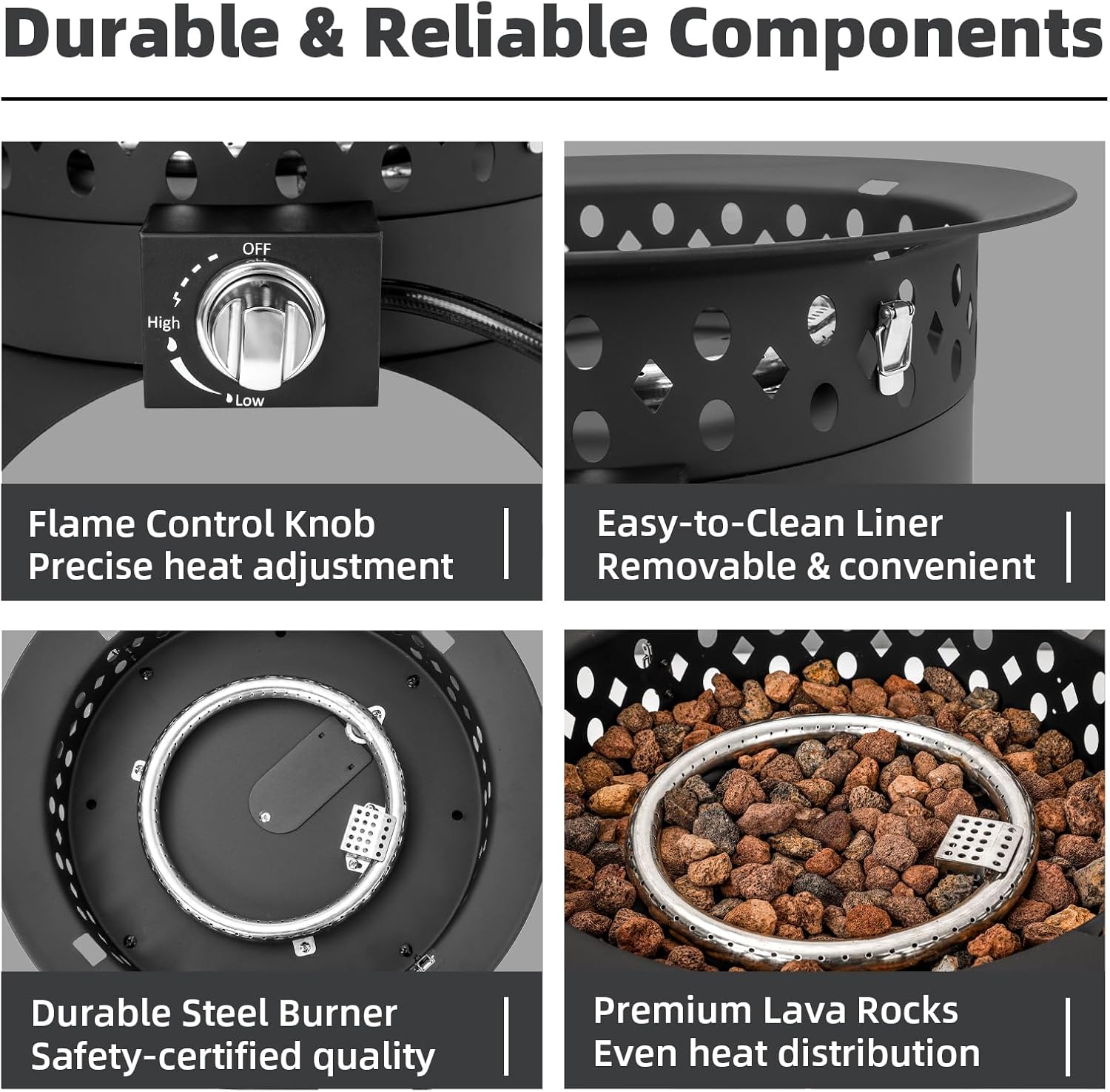 Breezz 20 Inch Propane Fire Pit with Grill, 60000 BTU Smokeless Gas Firepit for Outside Patio,with Foldable Cooking Grate & 7 lbs Lava Rocks, Adjustable Flame, Outdoor Camping BBQ