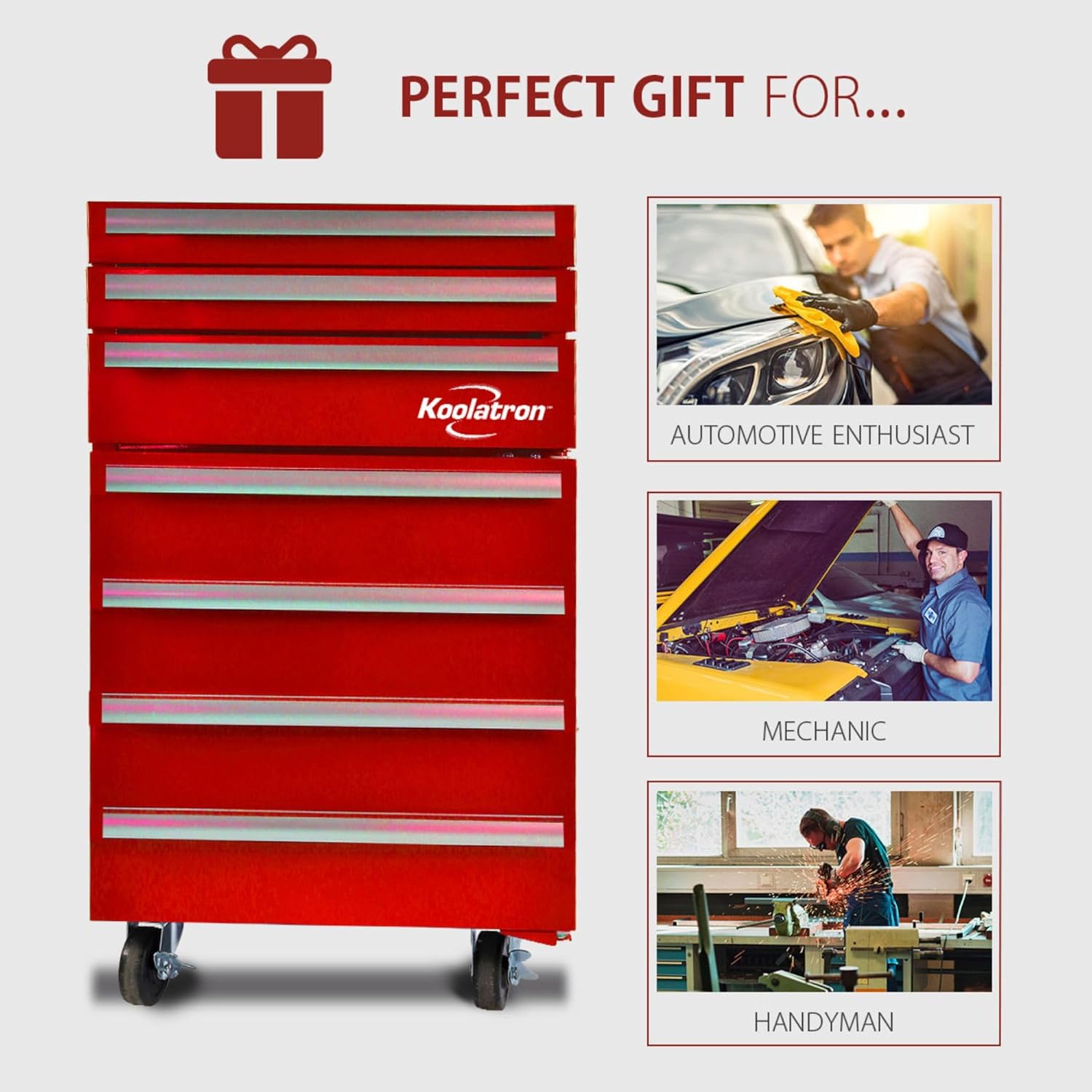 Koolatron Compact Heavy-Duty Rolling Tool Chest with 1.8 Cu Ft Mini Fridge 3 Drawers Adjustable Shelf Swivel Wheels Efficient Compressor Cooling Red Finish Garage Workshop Organizer