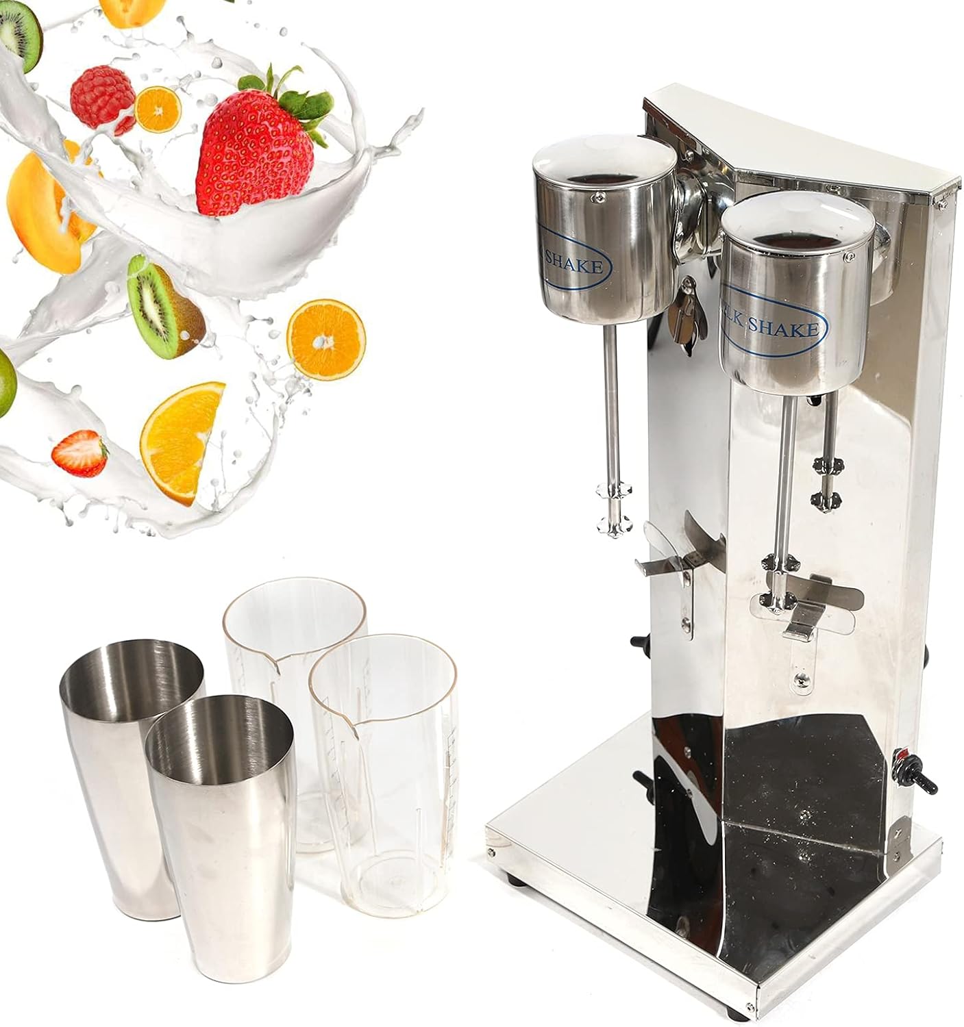 Milkshake Machine, 180W 110V Double Head Electric Milkshake Maker with 2 Speed Adjustable 27.05 Ounces Per Cup Capacity Electric Beverage Blender with 2 Measuring Cups for Protein Shakes
