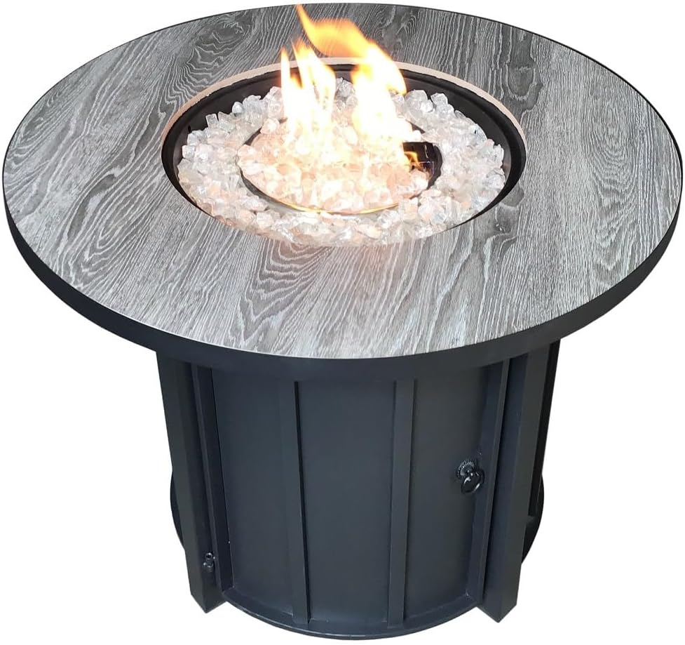 Hiland AFP-FWT Faux Wood Top 40,000 BTU Round Propane Fire Pit, Gray