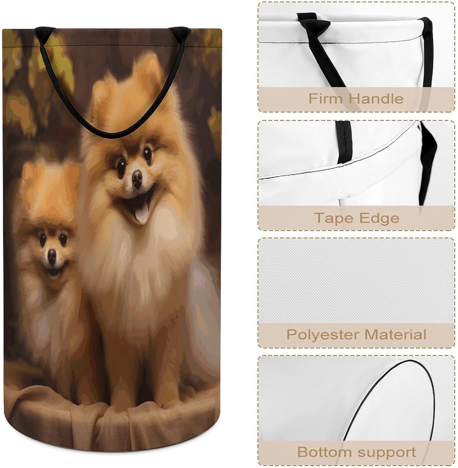Yellow Pomeranian Laundry Basket Large And Freestanding Dirty Clothes Basket Collapsible Clothes Hampers with Handles for Bathroom Living Room Storage
