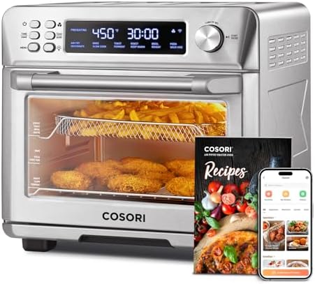 COSORI Smart 12-in-1 Air Fryer Toaster Oven Combo, Airfryer Convection Oven Countertop, Bake, Roast, Reheat, Broiler, Dehydrate, 75 Recipes & 3 Accessories, 26QT, Silver-Stainless Steel