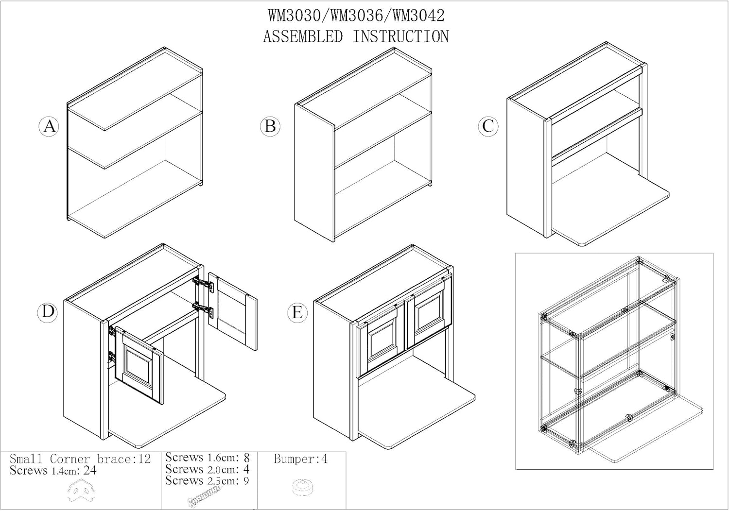 Solid Wood RTA Wall Microwave Open Shelves Cabinet Kitchen Pantry Storage Cabinet Microwave Stand Cabinet with 2 Doors（Shaker White, 30”W×24”D×30”H