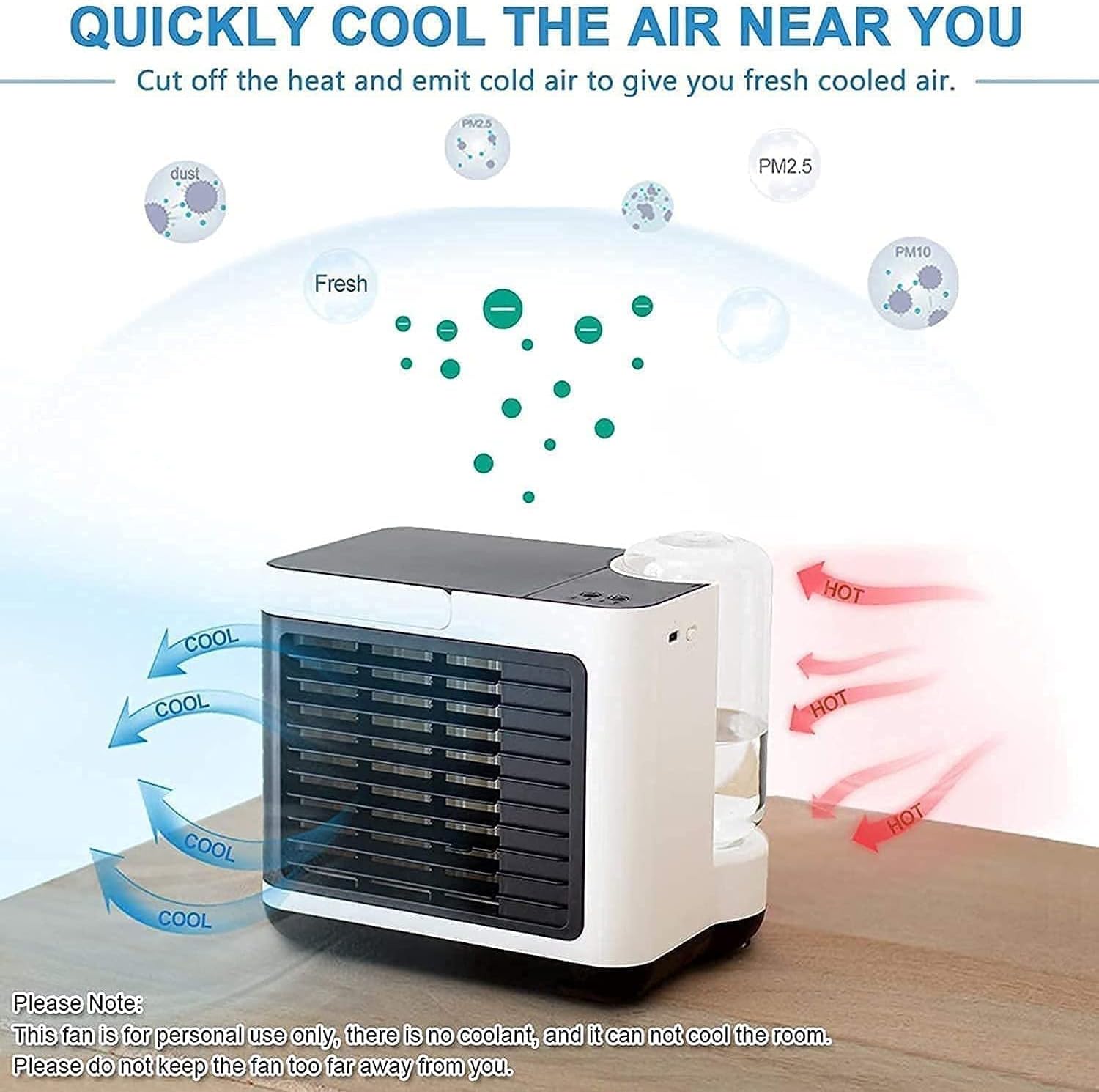 Portable Air Conditioner, Personal Evaporative Cooler & Humidifier, USB Rechargeable Desktop Cooling Fan, for Bedroom,Dorm,Travel (Color : White)