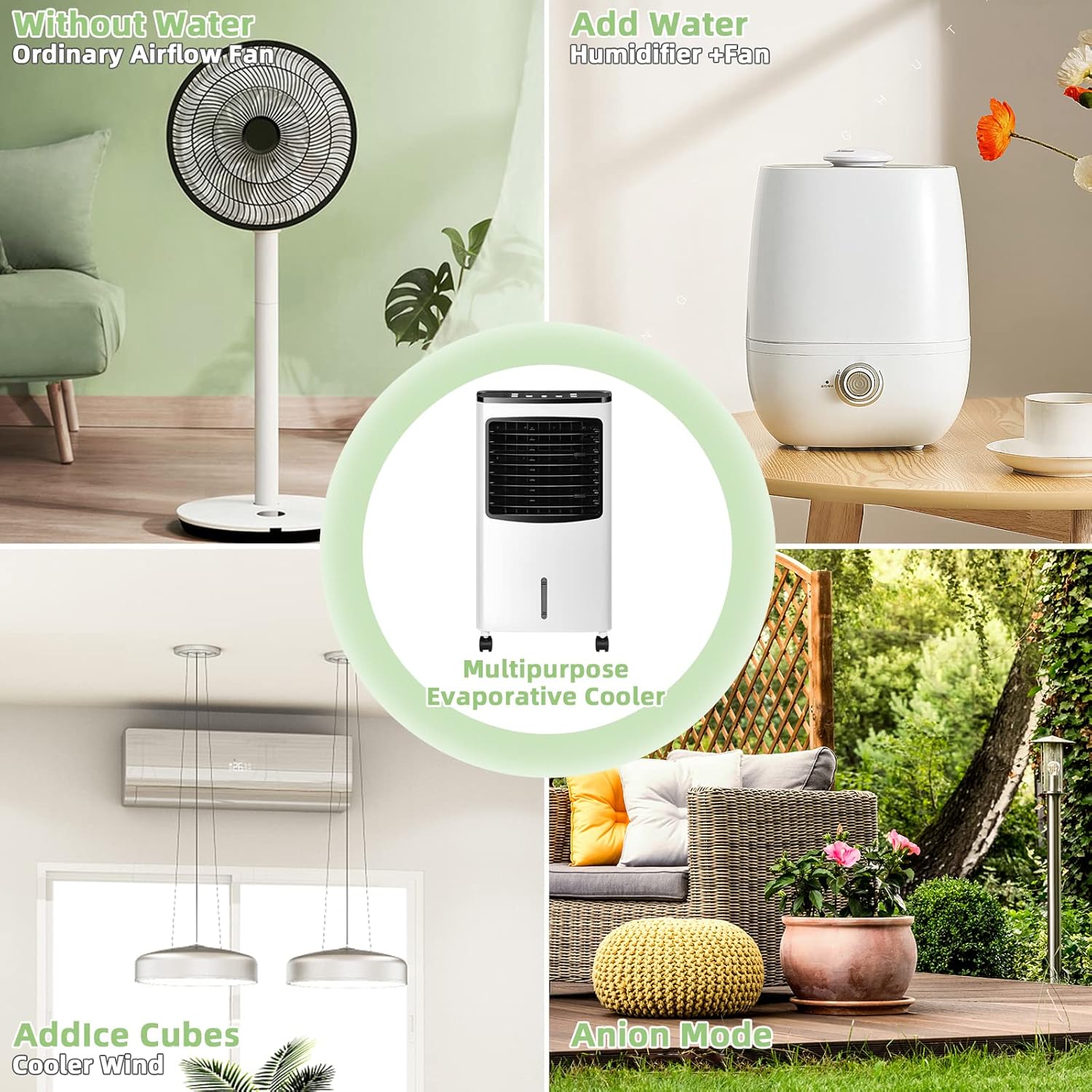 PETSITE Evaporative Air Cooler, Portable Cooling Fan with Remote Control, Ice Packs, Humidifying, 3 Speeds, 7.5H Timer, Personal Swamp Cooler for Room Home Office