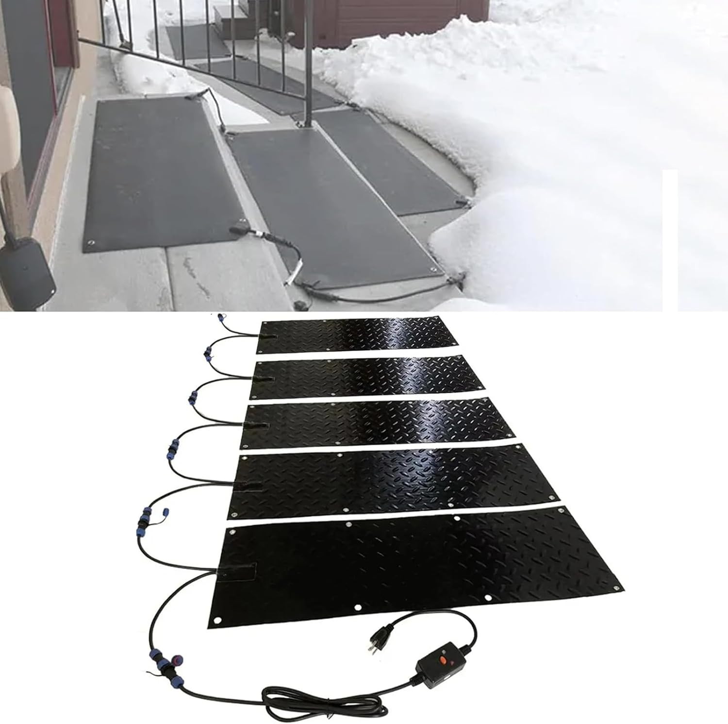 Snow Melting Walkway Mat,Anti-Slip Rubber Heated Stair Mat,Snow and Ice Heated Pad for Winter Outdoor Stairs,Steps,Doorways, Walkways,Driveway,2 in/h Melting Speed(Size:10x30inch,Color:5pcs)