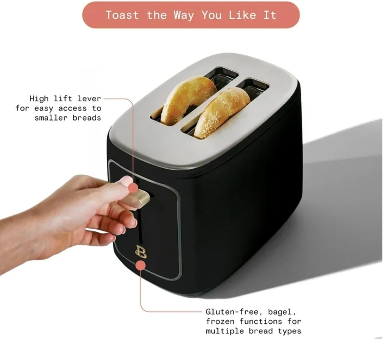 Beautiful 2 Slots Toaster with Touch-Activated Display, by Drew Barrymore, (Black Sesame)
