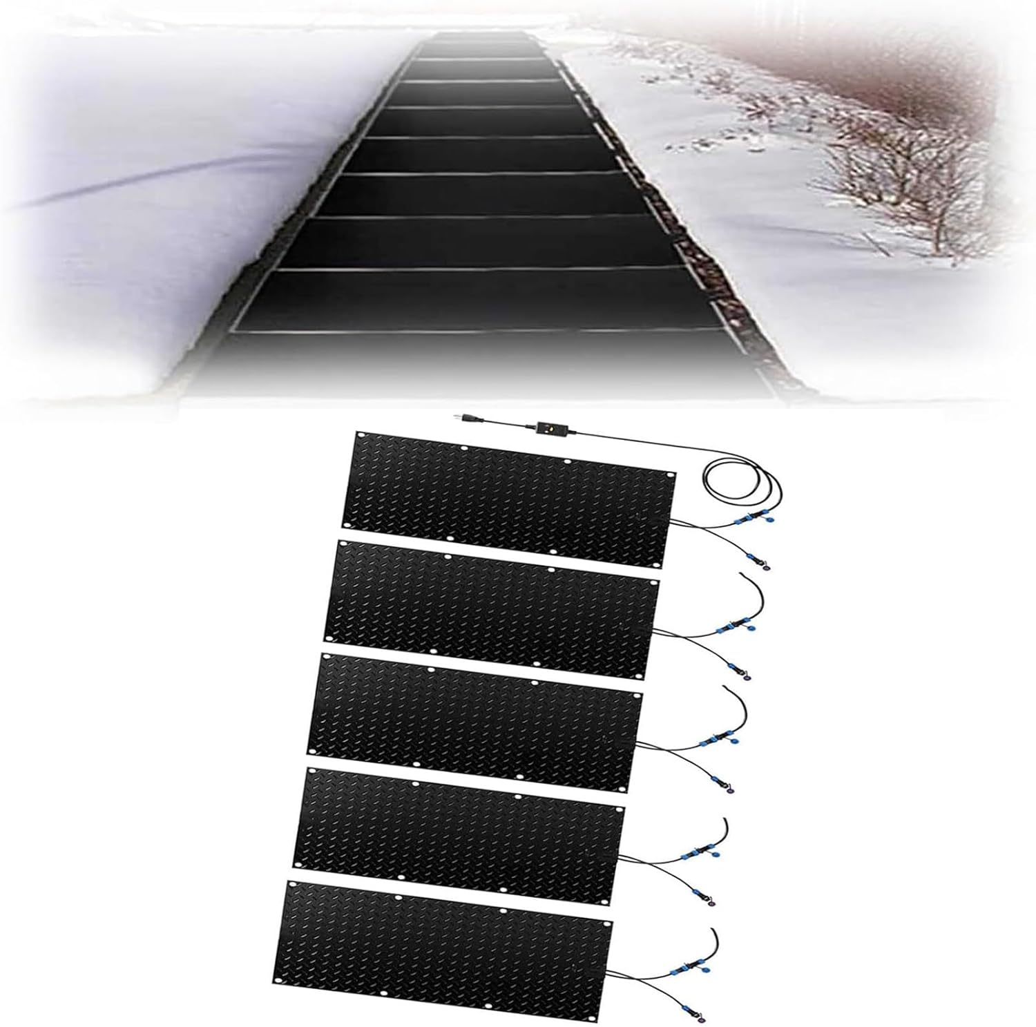 Snow Melting Walkway Mat，1/2/3/4/5 Pcs Heated Outdoor Mats for Stairs- Non-Slip Snow Melting Mats for Winter Snow Removal - Snow and Ice Melt Products -Heating Walkway Mats(5 Pcs,30x150cm/12x60in)