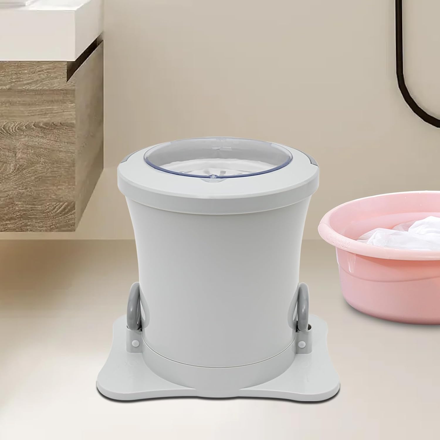 Portable Foot-Operated Mini Dryer Machine - Manual Single Tub Spin Dryer With Hand-Operated Compact Design, 2.4Gal Capacity, Draw Cord (White)