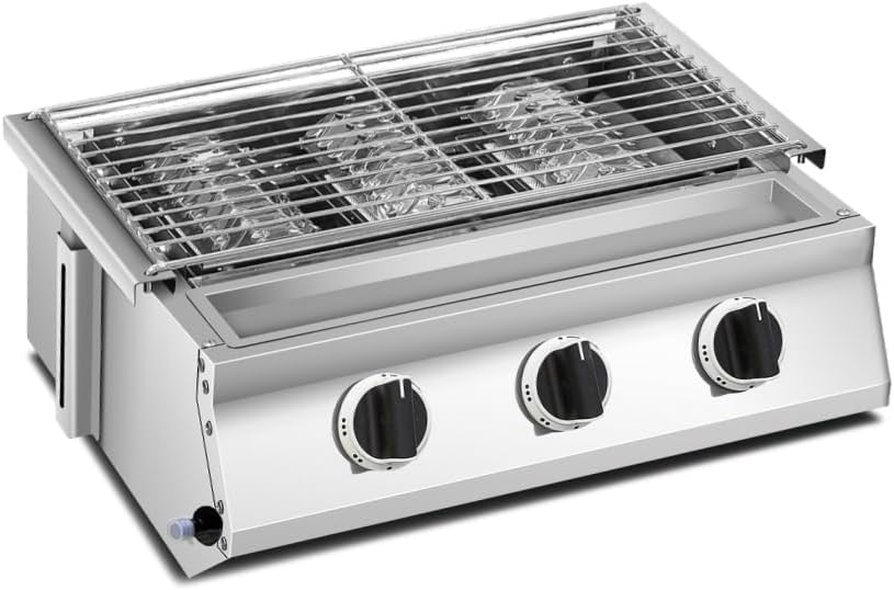 Premium 3 Burner Tabletop Gas Grill, Steel Surface, Outdoor Grilling, Eco-Friendly (GG-X3G)
