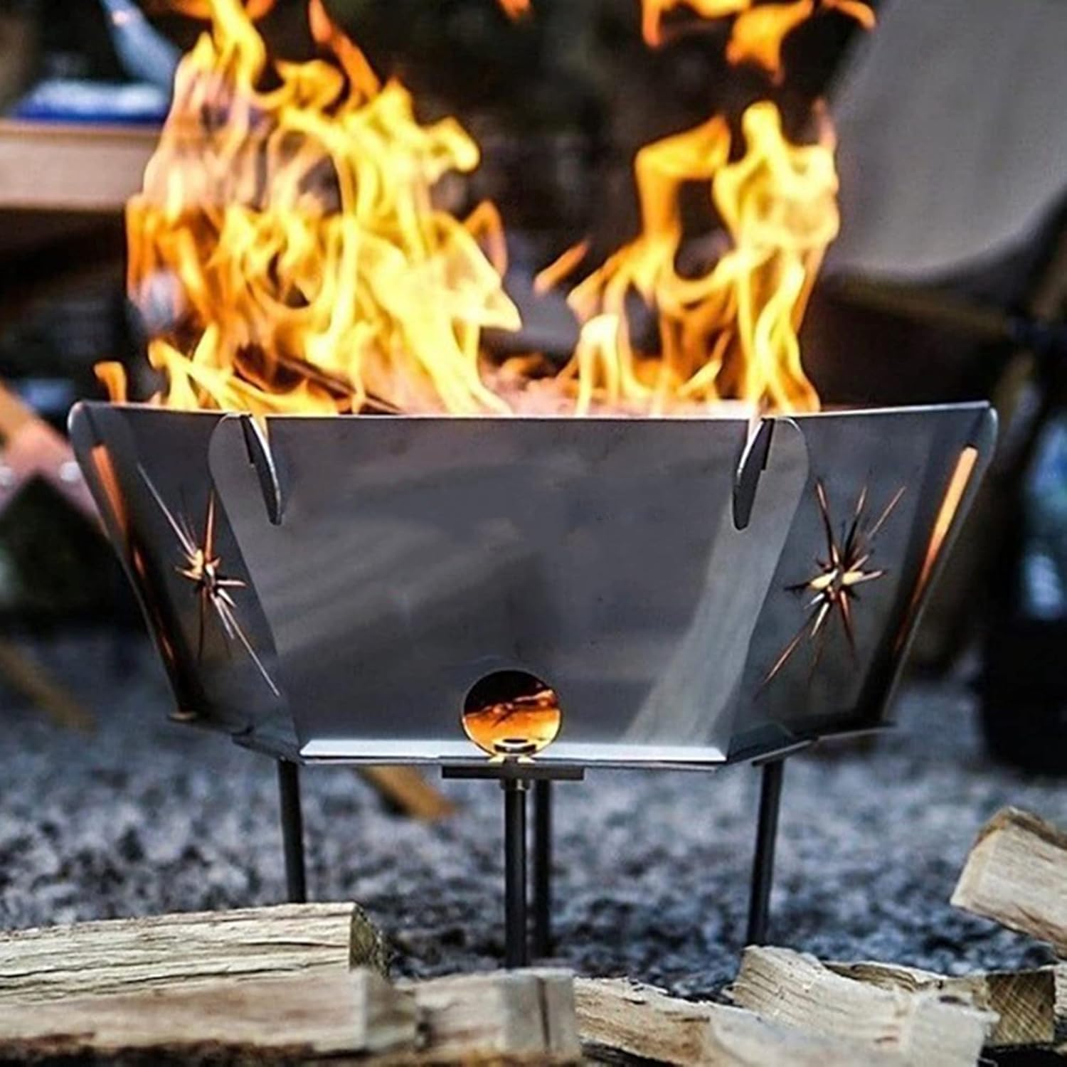 Fire Pit Portable Wrought Iron Bonfire Firepit Bowl, Wood Burning Fireplace Grill