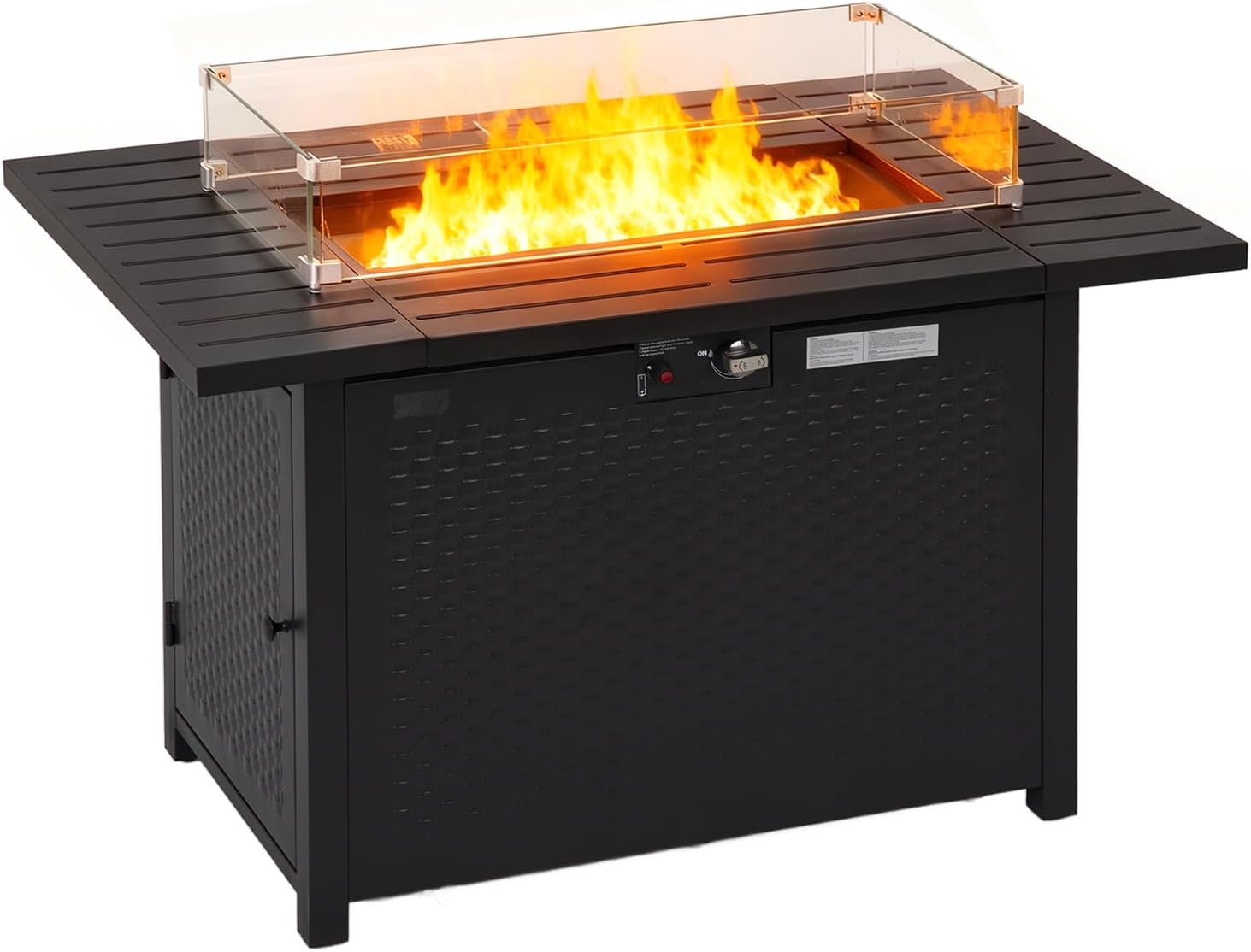 FDW 43 Inch Outdoor Propane Fire Pit Table with Glass Wind Guard, Rectangular Patio Fire Table, 50,000 BTU Smokeless Gas Firepit for Backyard, Garden & Poolside