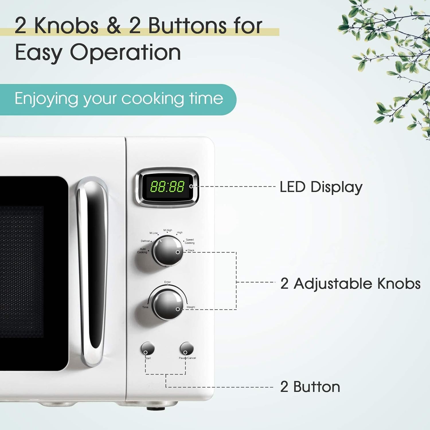 ARLIME Retro Microwave Oven, 900W/0.9Cu.Ft, Small Countertop Microwave w/Defrost & Auto Cooking, LED Display, Pull Handle, Easy Clean Stainless Steel Interior, Child Lock, ETL Certification