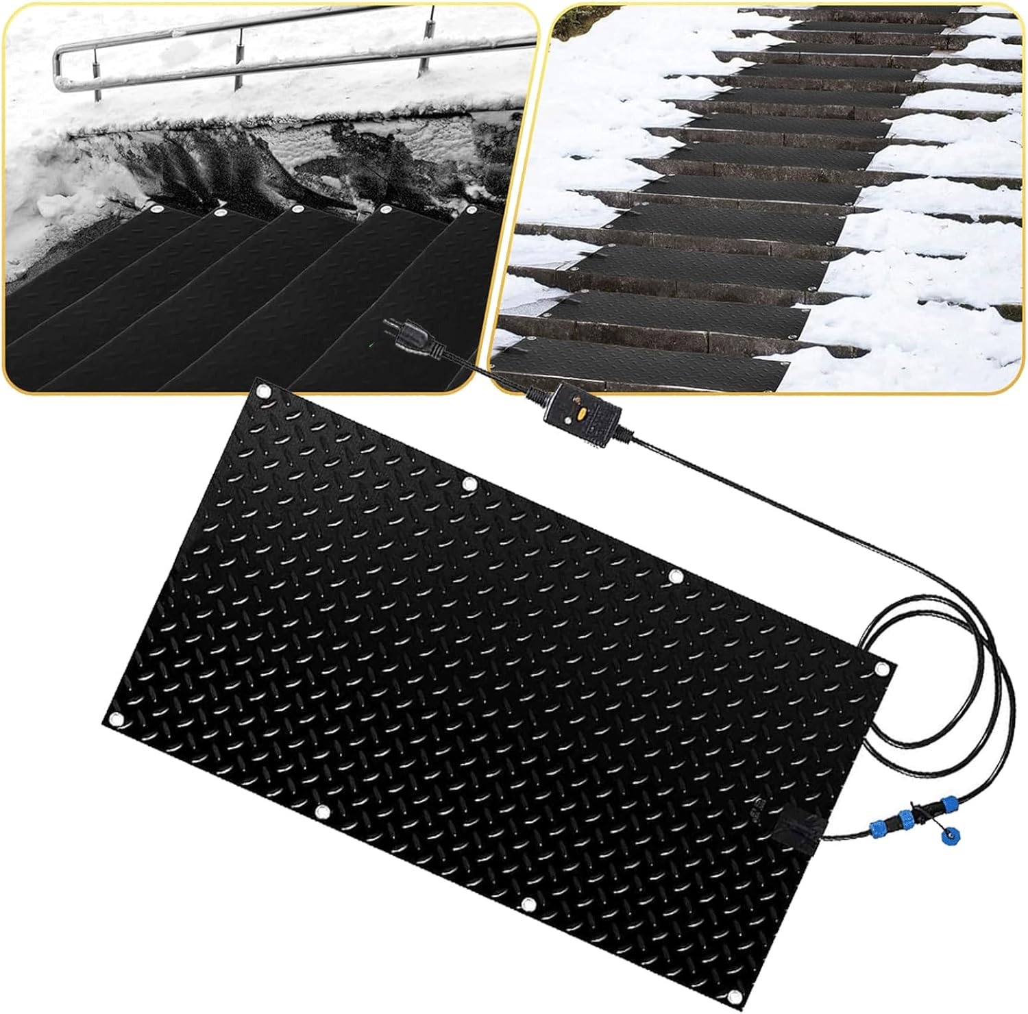 Heated Snow Melting Mats, Snow Melting Mats Outdoor for Walkways Nonslip Rubber Electric Door Mat Outside Entrance with 6.5 ft Power Cord for Winter Decks Sidewalks Stairs(1 Pcs,30 * 90cm)