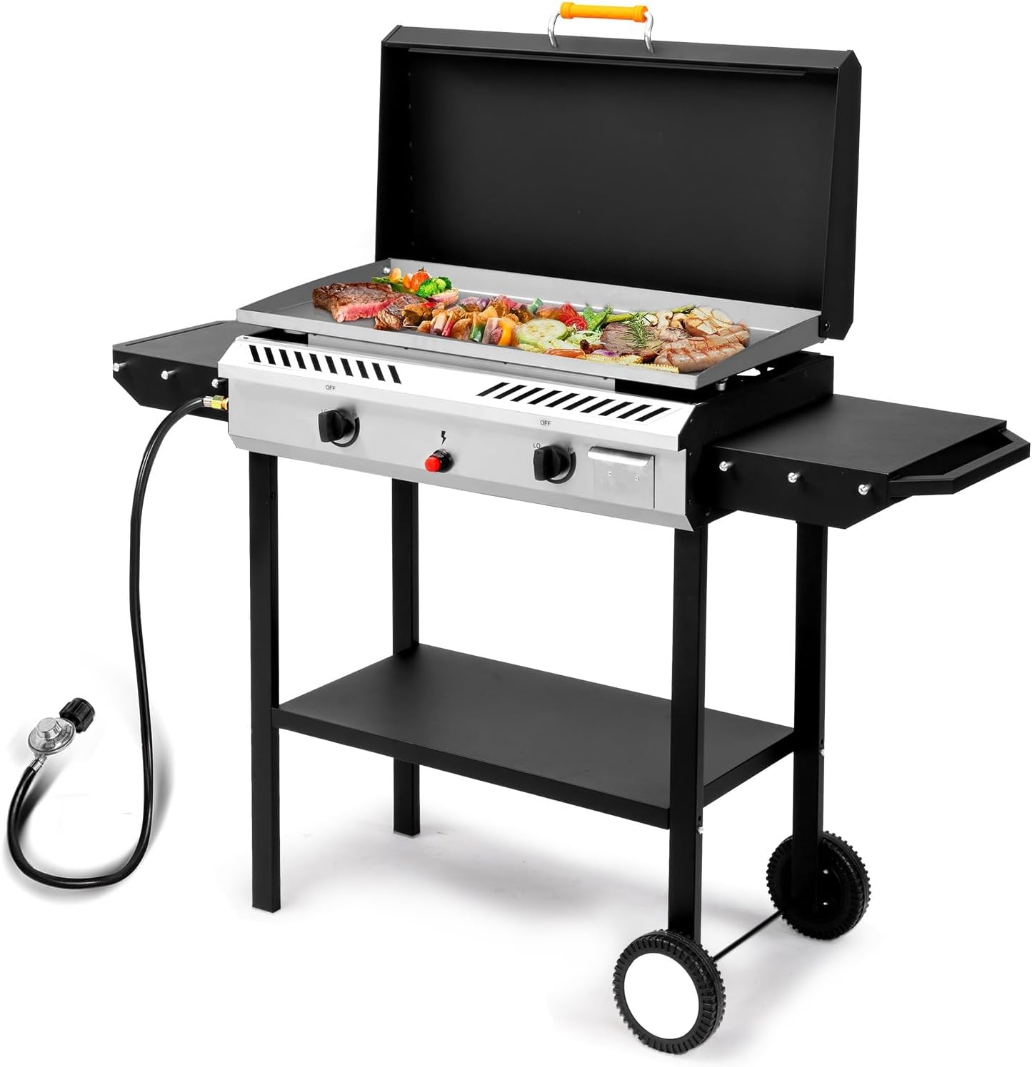 2 Burner Propane Gas BBQ Grill with Side Shelf for Outdoor Cooking Kitchen Patio