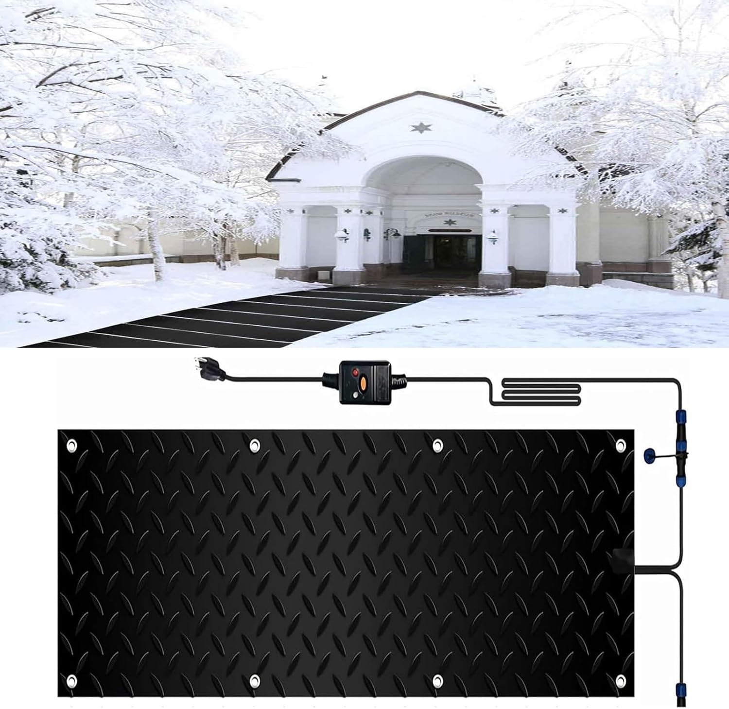 Heated Snow Melting Mats, 1/2/3/4/5 Pieces Non-Slip Rubber Heated Mats, Heated Outdoor Walkway Mats, Non-Slip Prevents Ice Buildup, Melts 2 Inches of Snow per Hour, Winter Outdoor Snow Mats(1 Pcs,30x9