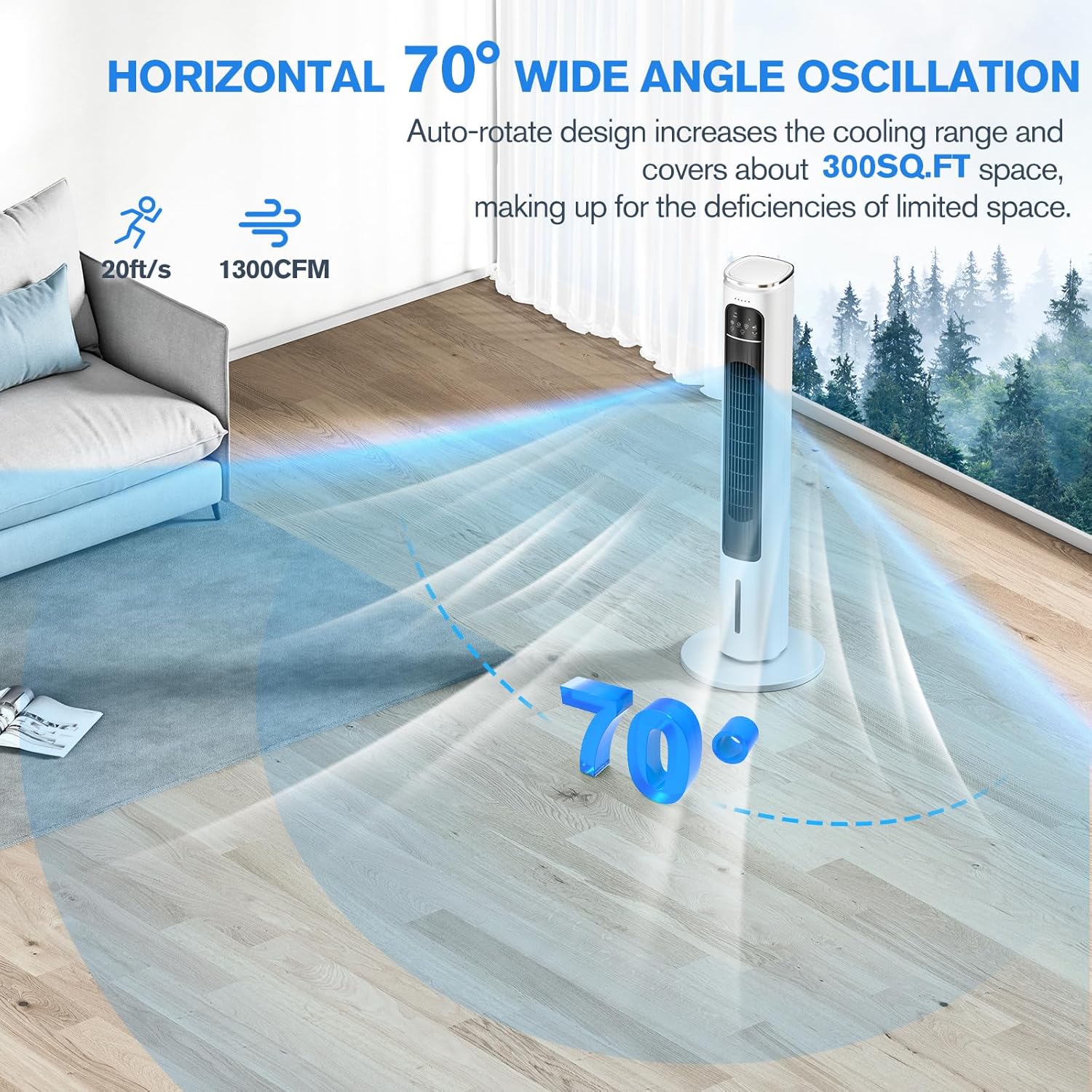 Windowless Portable Air Conditioners, 37’’ Evaporative Air Cooler w/Remote, 2.5L Water Tank & 4 Ice Packs, 12H Timer Auto-off, 70° Oscillating, Quiet Cooling Tower Fan For Bedroom Living Room Office