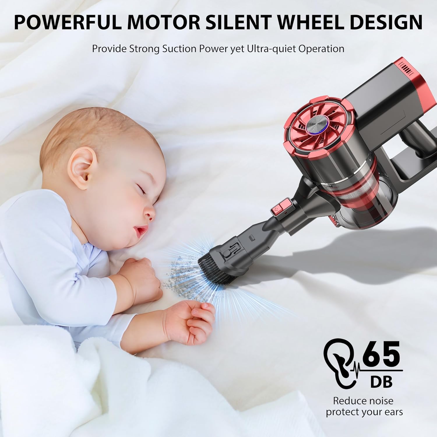 Cordless Vacuum Cleaner, Powerful Suction Stick Vacuum with 35min Long Runtime Detachable Battery, 6 in 1 Lightweight Quiet Vacuum Cleaner Perfect for Hardwood Floor & Carpet Pet Hair, W100 (Red)