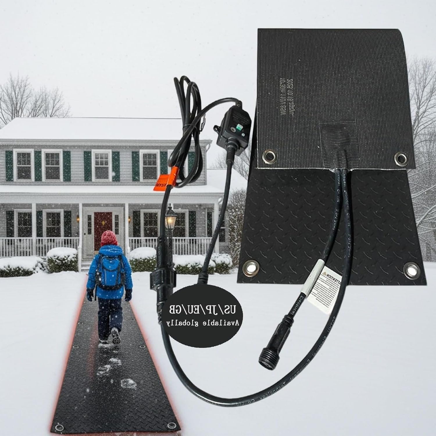 Heated Sidewalk Mats for Ice and Snow - Double-Sided Anti-Slip Heating Pad, 600W/㎡ Roof Ice Melt System, Outdoor Waterproof, 2 Pcs, 15in x 10ft