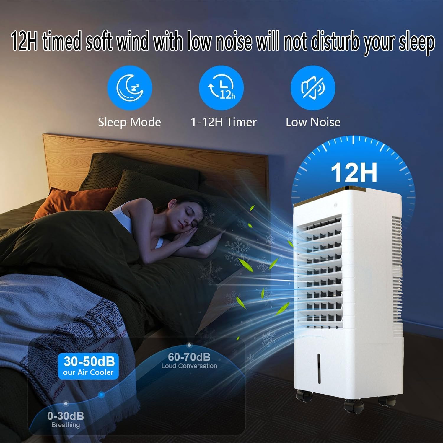 Portable Air Conditioner Evaporative Air Coolers with 90° Oscillating Windowless Portable Cooling Fan That Blow Cold Air with 12H Timer 3 Speeds Cooling AC Unit for Bedroom Indoor