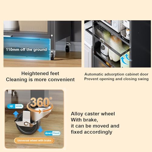 Microwave Stand Microwave Oven Rack,Kitchen Storage Unit 4 Tier Freestanding Baker‘s Rack Microwave Stand, Industrial Microwave Oven Stand Cabinet, for Home, Kitchen, Dining Room (Color : Gr