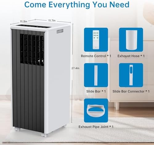 8000 BTU Portable Air Conditioner for Rooms Up to 350 Sq.Ft, 3-In-1 Indoor Portable Standing AC Unit with Dehumidifier, Cooling & Fan, 24H Timer Mode, Remote Control, Window Kit, Gray