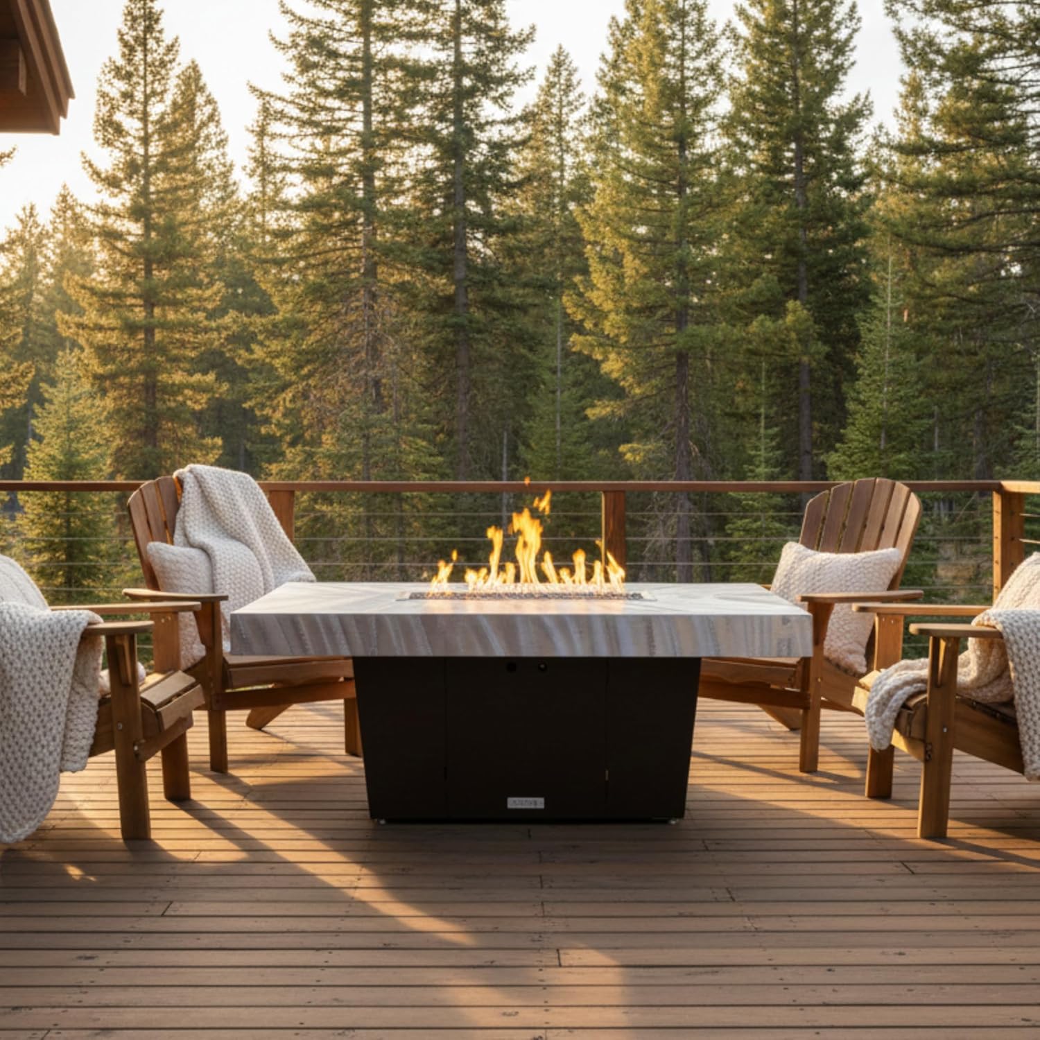 COOKE Palisades Rectangular Fire Pit Table - 52x36 - Chat Height - Propane - Brushed Aluminum Powdercoat Top with 6cm Edge - Bronze Powdercoat Base