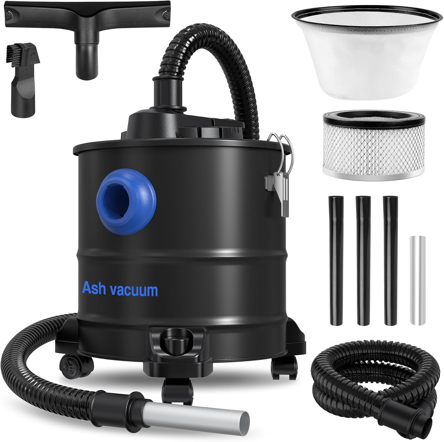 Ash Vacuum, Pellet Stove Vacuum Cleaner, 5.3 Gallon, 20kPa, 1200W Powerful Motor with Blower Function, On Wheels and HEPA Filter, The Ash Vacuum for Pellet Stoves & Wood Stoves