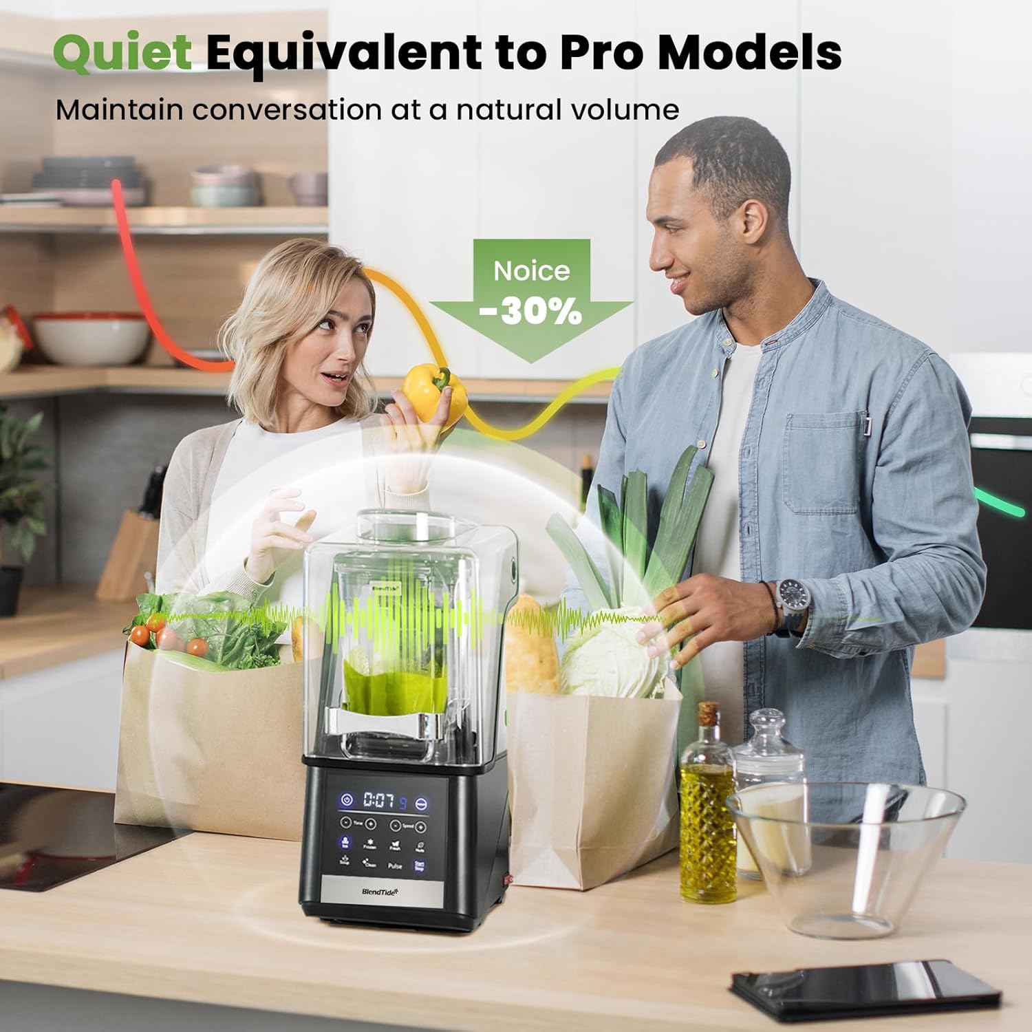 Professional Blender 64oz, 1500W Vacuum Blender for Less Foam, Commercial Quiet Shield, Kitchen Timer, Self-Cleaning, 9 Speeds, 6 Presets for Smoothies, Frozen Drinks, Nut & Seed Blends