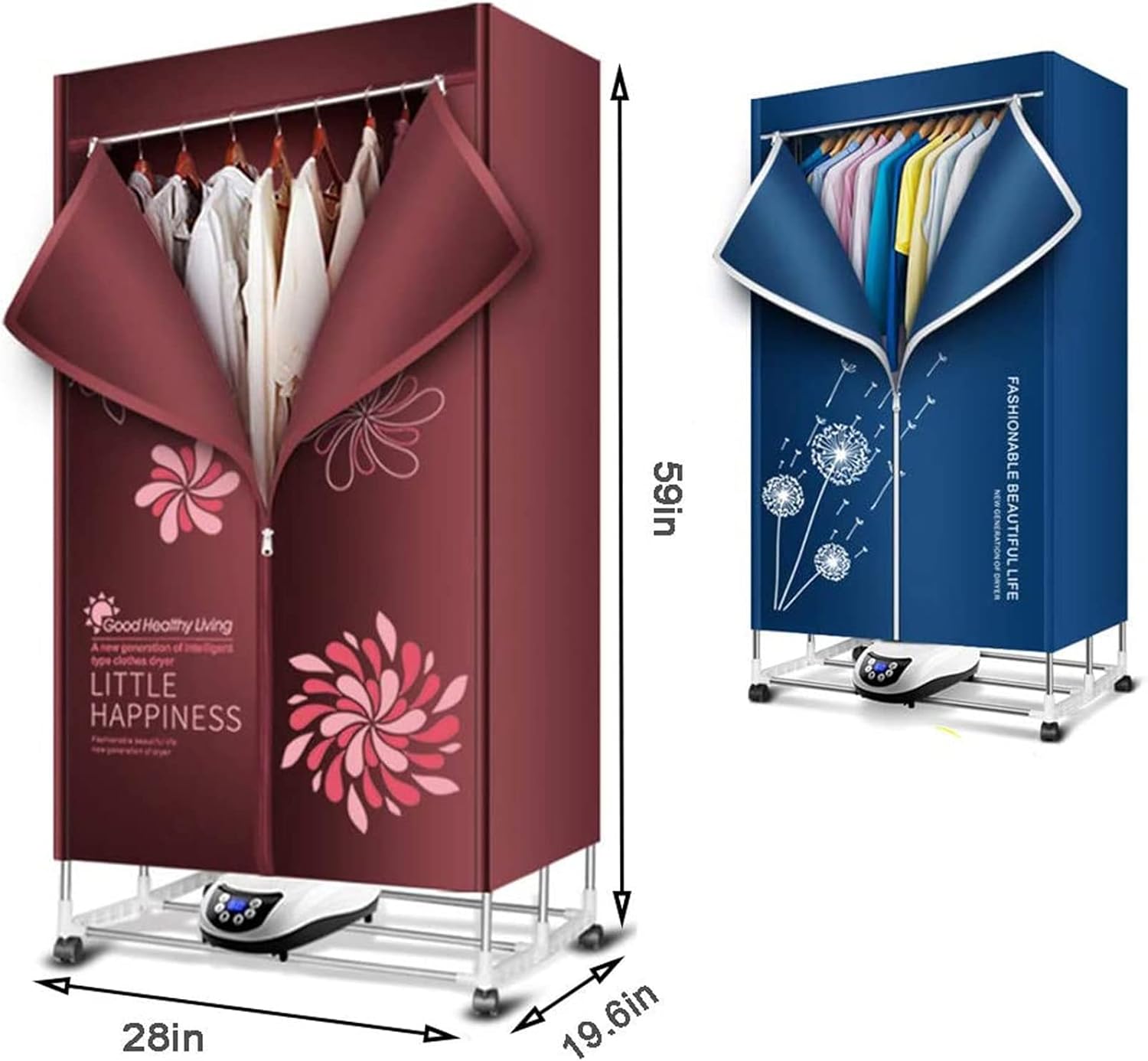 Electric Clothes Dryer,Portable 2-Tier Electric Clothes Drying Rack with Remote Control,Foldable 1500W Energy Saving 59 Inch Digital Automatic Timer for House,Red