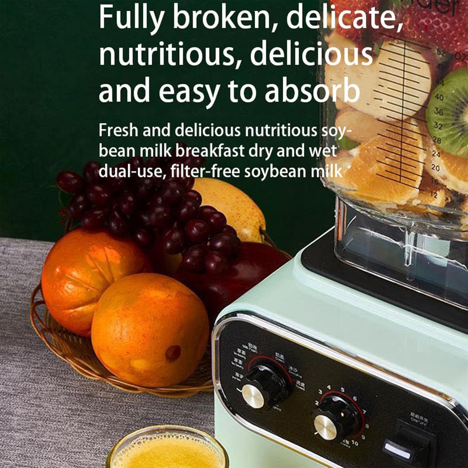 Blender, 2L Commercial Smoothie Maker with 10 Speeds and 4 Dimensional Spoiler Function, with 8 Stainless Steel Blades, 1600W Power Motor, Can Make Smoothies or Milkshakes and More