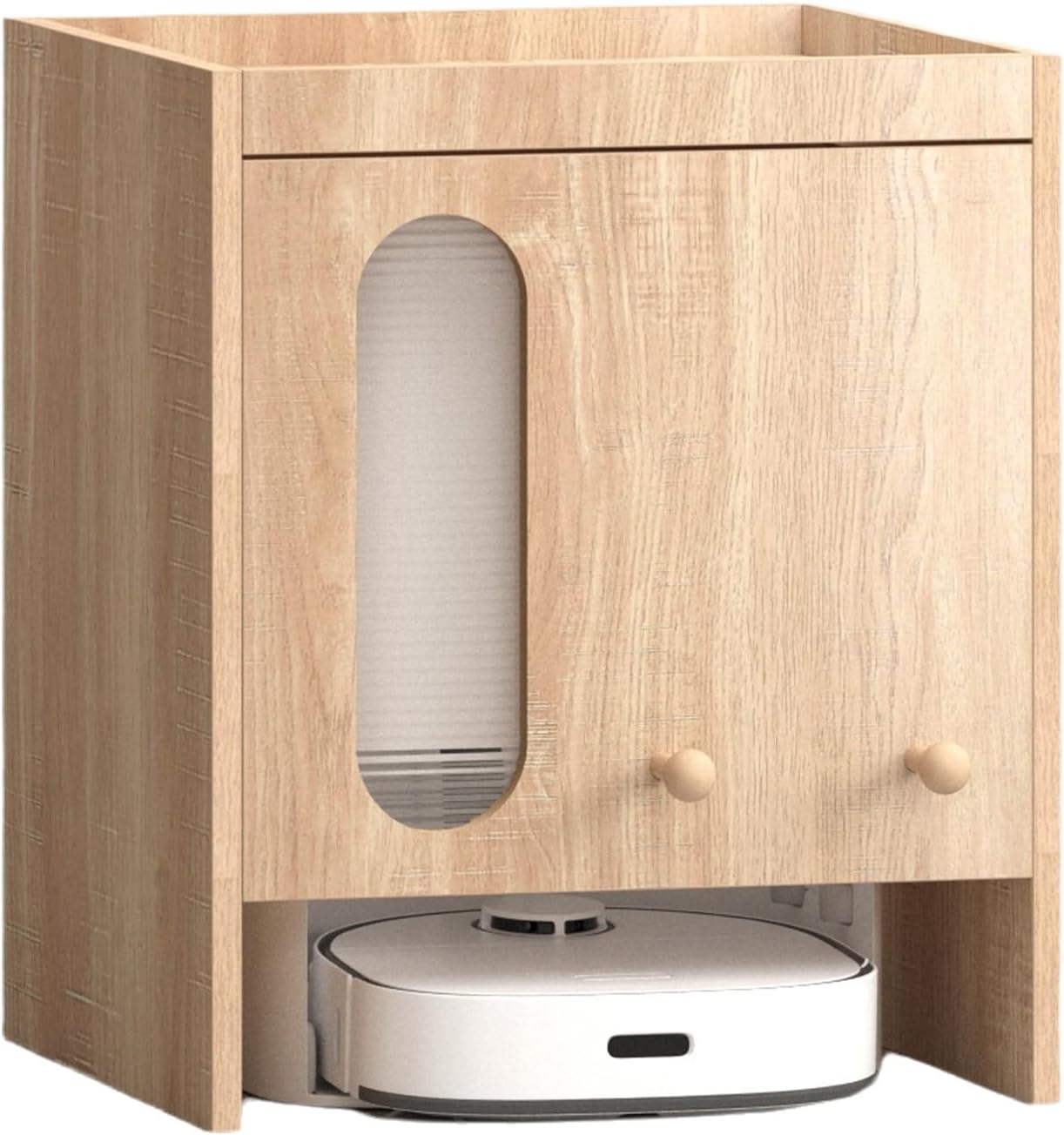 Sweeping Robot Storage Rack Wooden Modern Hiding Robot Vacuum Cabinet Pull-Out Top Panels Small Spaces Bedside Table for Home Office Bedroom 50 * 50 * 60cm(Natural)