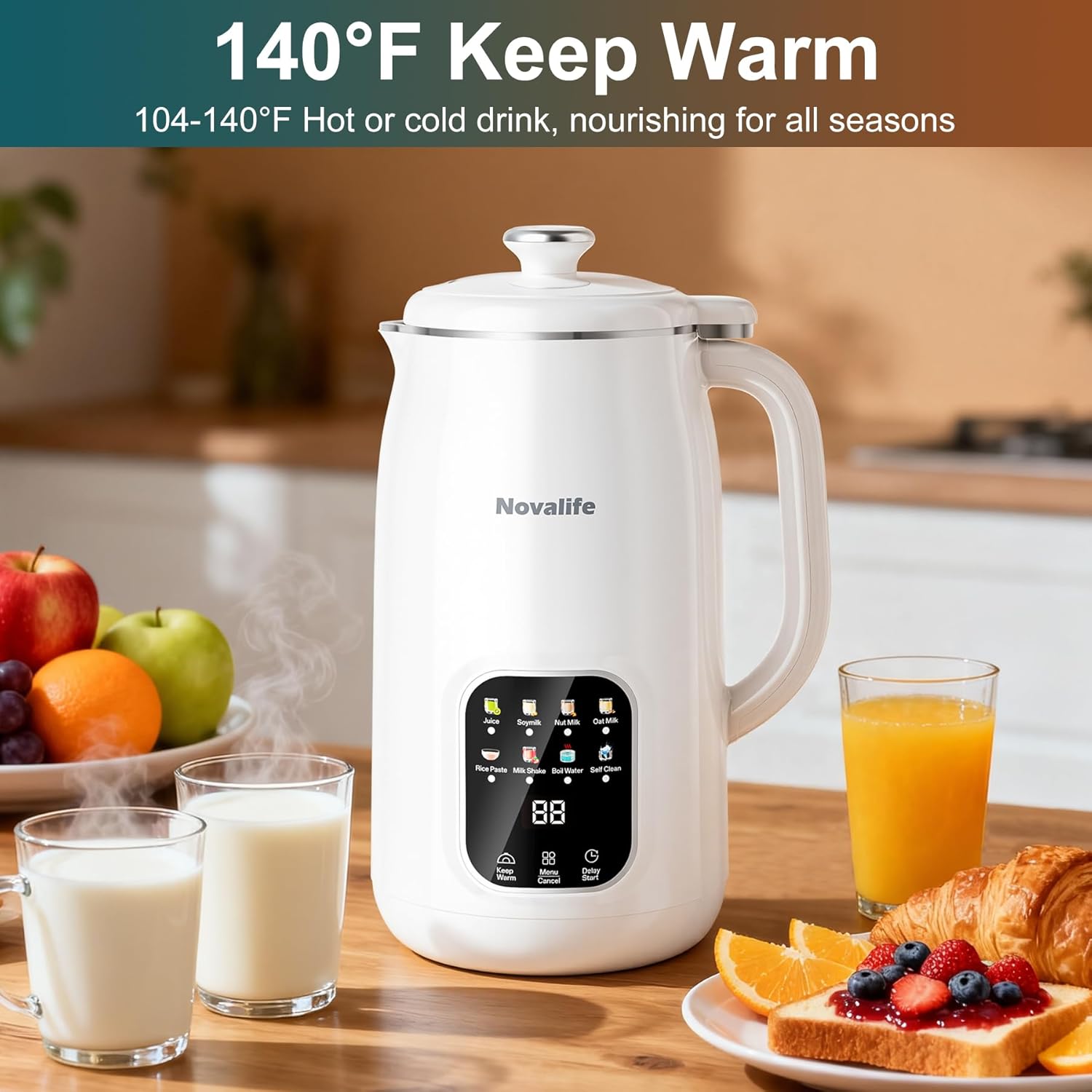 8 in 1 Nut Milk Maker Machine, 40oz Automatic Soy Milk Maker Blender, Homemade Soy Milk, Almond Milk, Oat Milk,Juice, Plant Based and Non Dairy Beverages, 12H Delay Start/Keep Warm/Self Cleaning