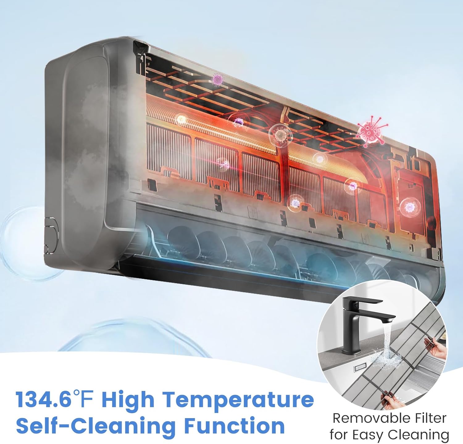 SIMOE 24,000 BTU Wifi Enabled Mini Split Air Conditioner and Heater, 21 SEER2 208-230V, Work with Alexa, Wall-Mounted Ductless AC Unit Cools Rooms up to 15000 Sq. Ft, Inverter Heat Pump System, Grey