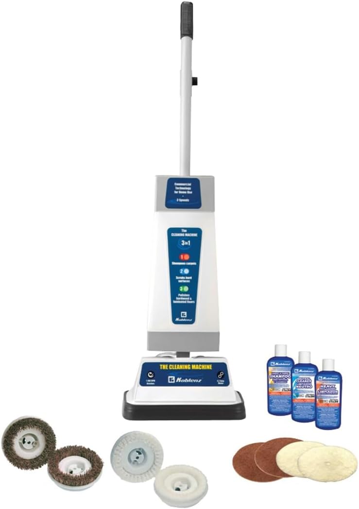 Koblenz Shampooer and Polisher Cleaning Machine, Floor Cleaner with 1100-rpm Motor, 5' Power Cord, 120-oz Tank, 2-Speed Settings, Scrubbing Brushes, Lambswool Pads, and Polishing Pads, P-820 B