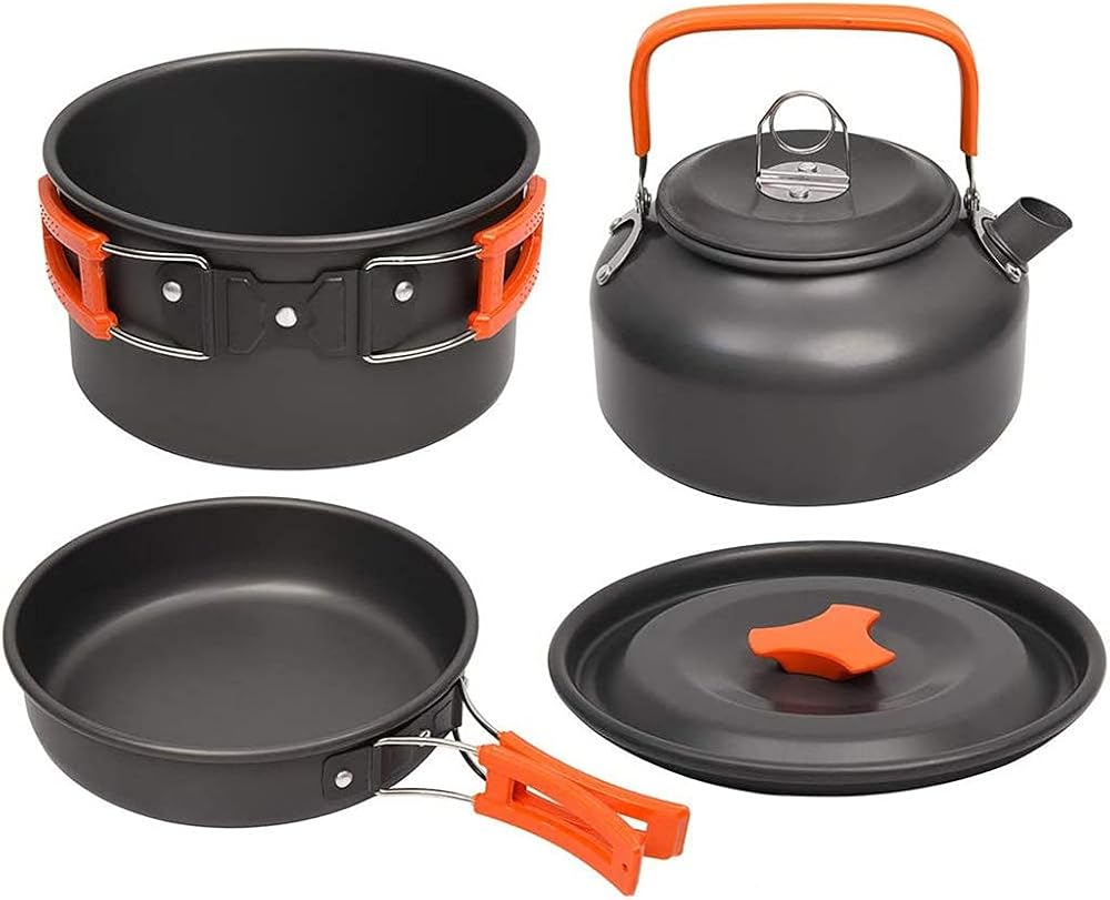 Camping Cookware Kit Outdoor Aluminum Cooking Set Water Kettle Pan Pot Travelling Hiking Picnic BBQ Tableware Equipment