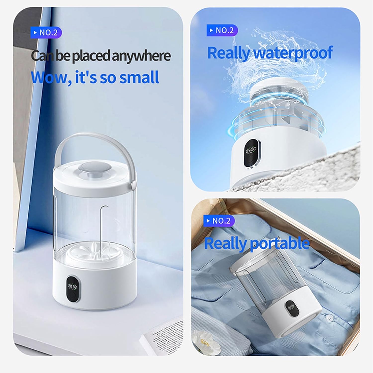 Portable Washing Machine, 1.3L Mini Underwear Washer Fully Automatic Portable Laundry Machine for Apartment, Travel, Camping, Home, Rechargeable
