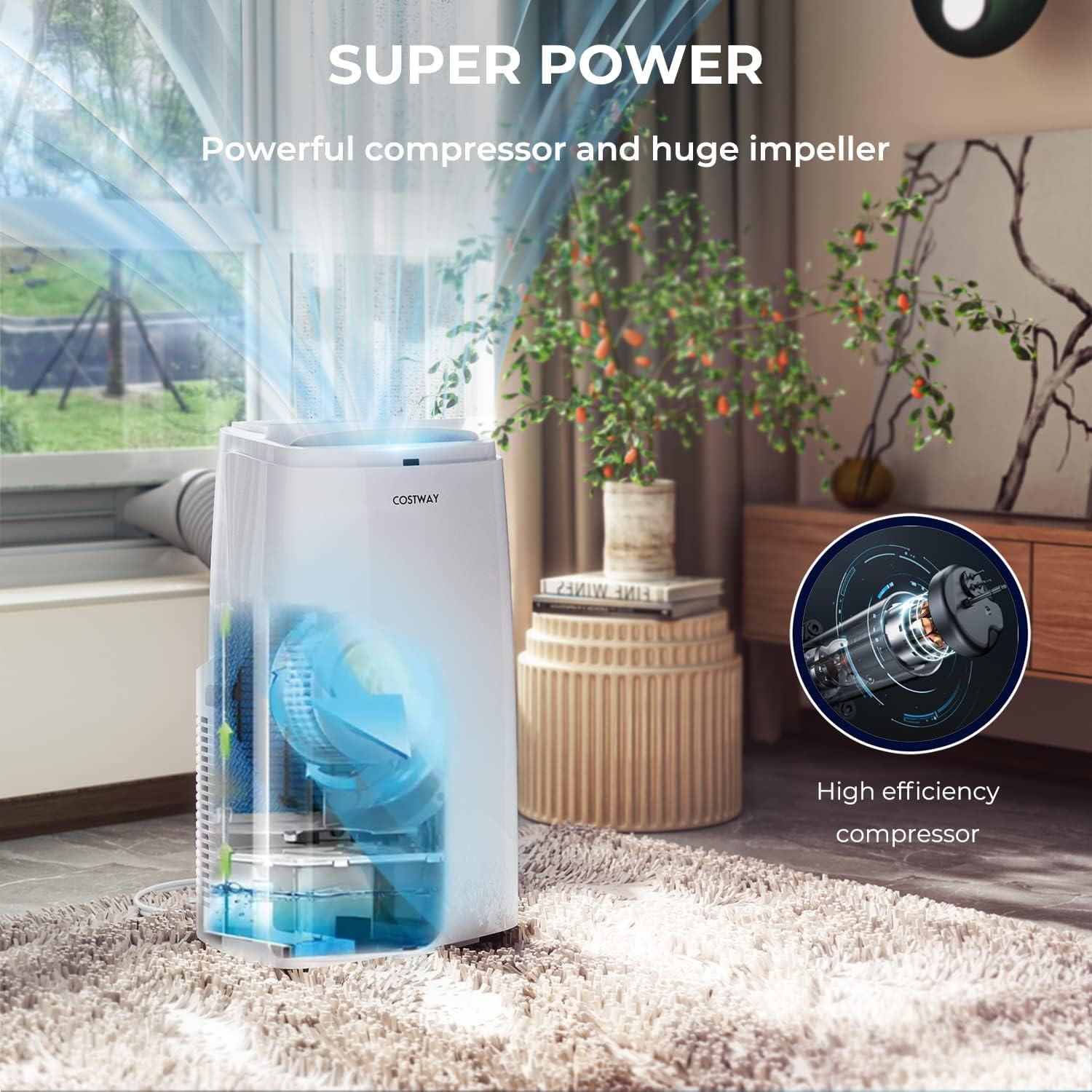 COSTWAY Portable Air Conditioner 9000 BTU, 3 in 1 Air Cooler with Fan & Dehumidifier, Quiet AC Unit Cools Rooms up to 350 sq.ft, Sleep Mode, 3 Fan Speeds, 24H Timer, Digital Display & Remote Control (9000BTU)