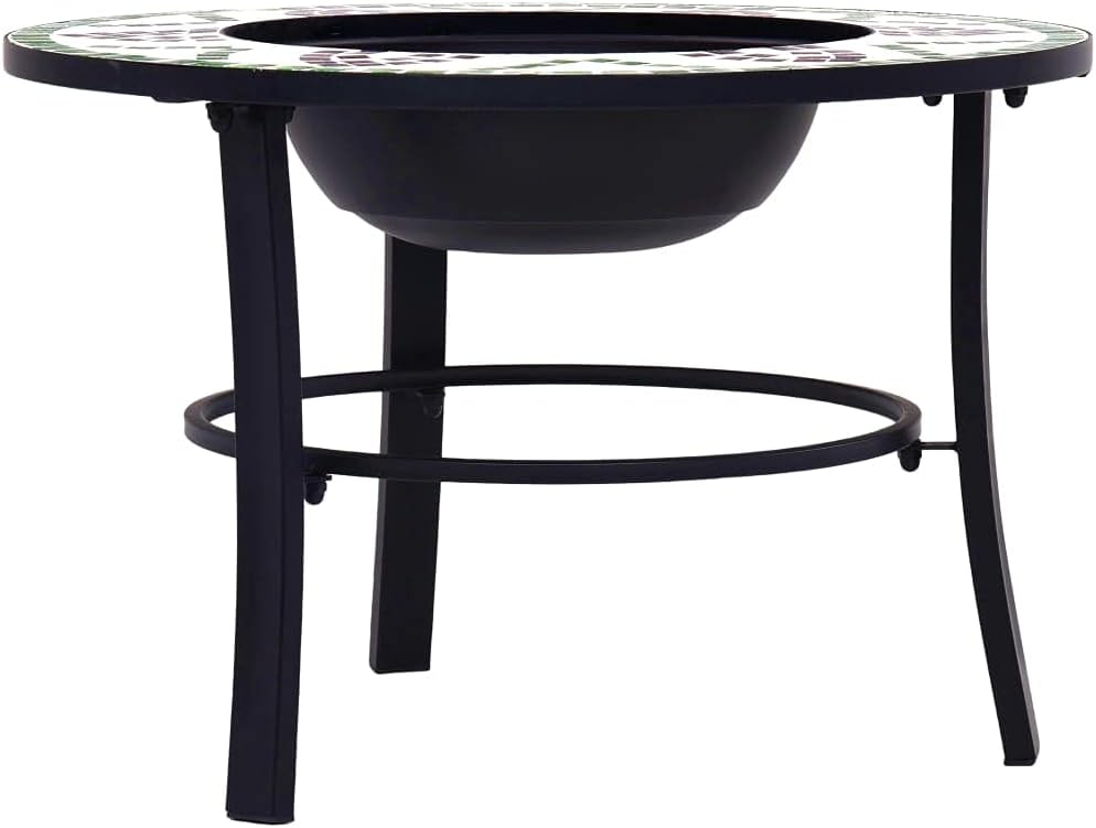 Mosaic Fire Pit Green Steel Fire Pit Bowl with Grid and Tabletop for Outdoor Heating and BBQ Use 26.8