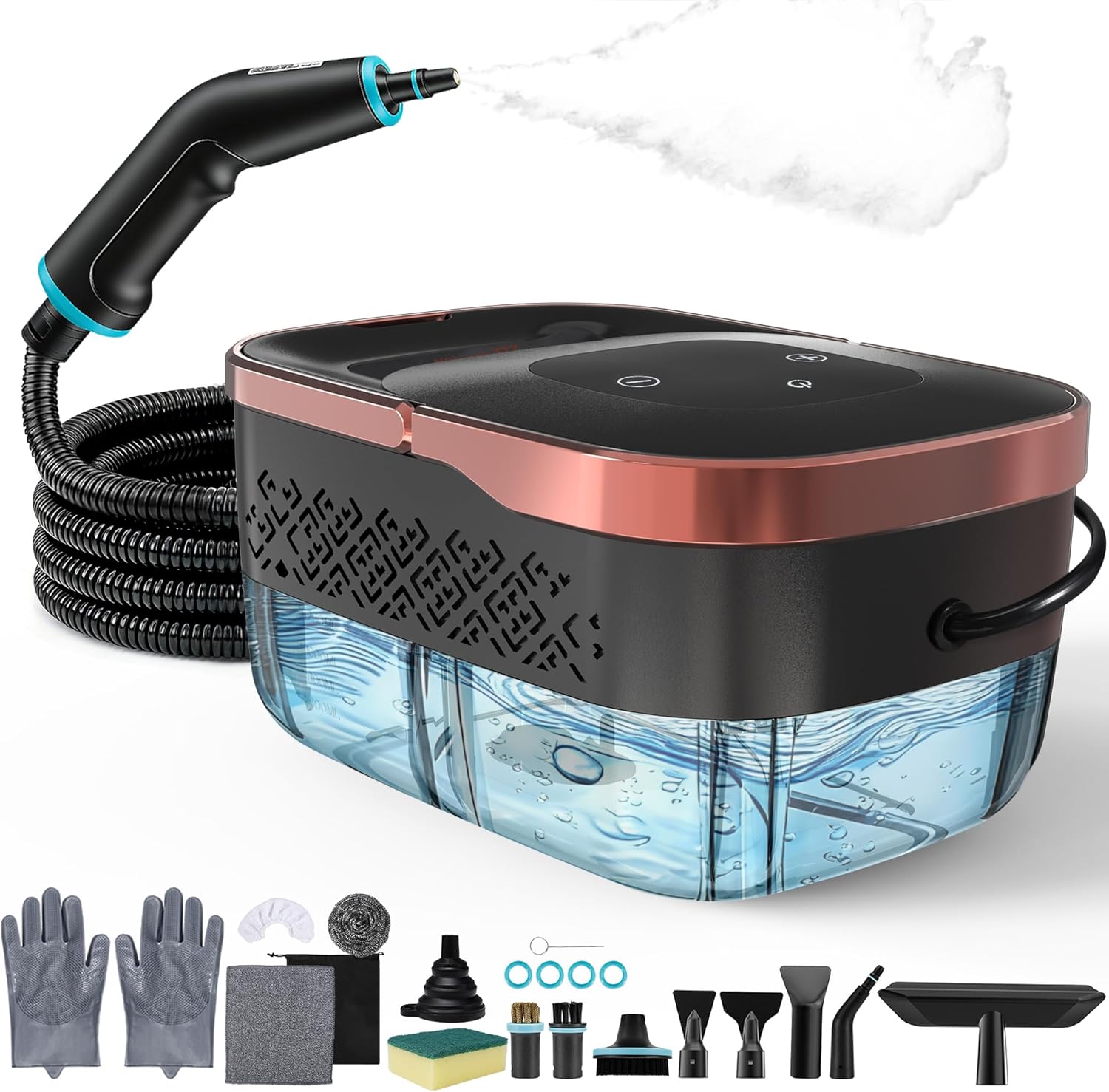 Steam Cleaner, 4 Bar High Pressure Steamer with 6-Level Adjustable, 15s Heat-Up, 42.7oz Large Tank, 7ft Extended Hose, 18 pcs Accessories, Portable Steam Cleaner for Home, Car, Tile, Grout, Grease