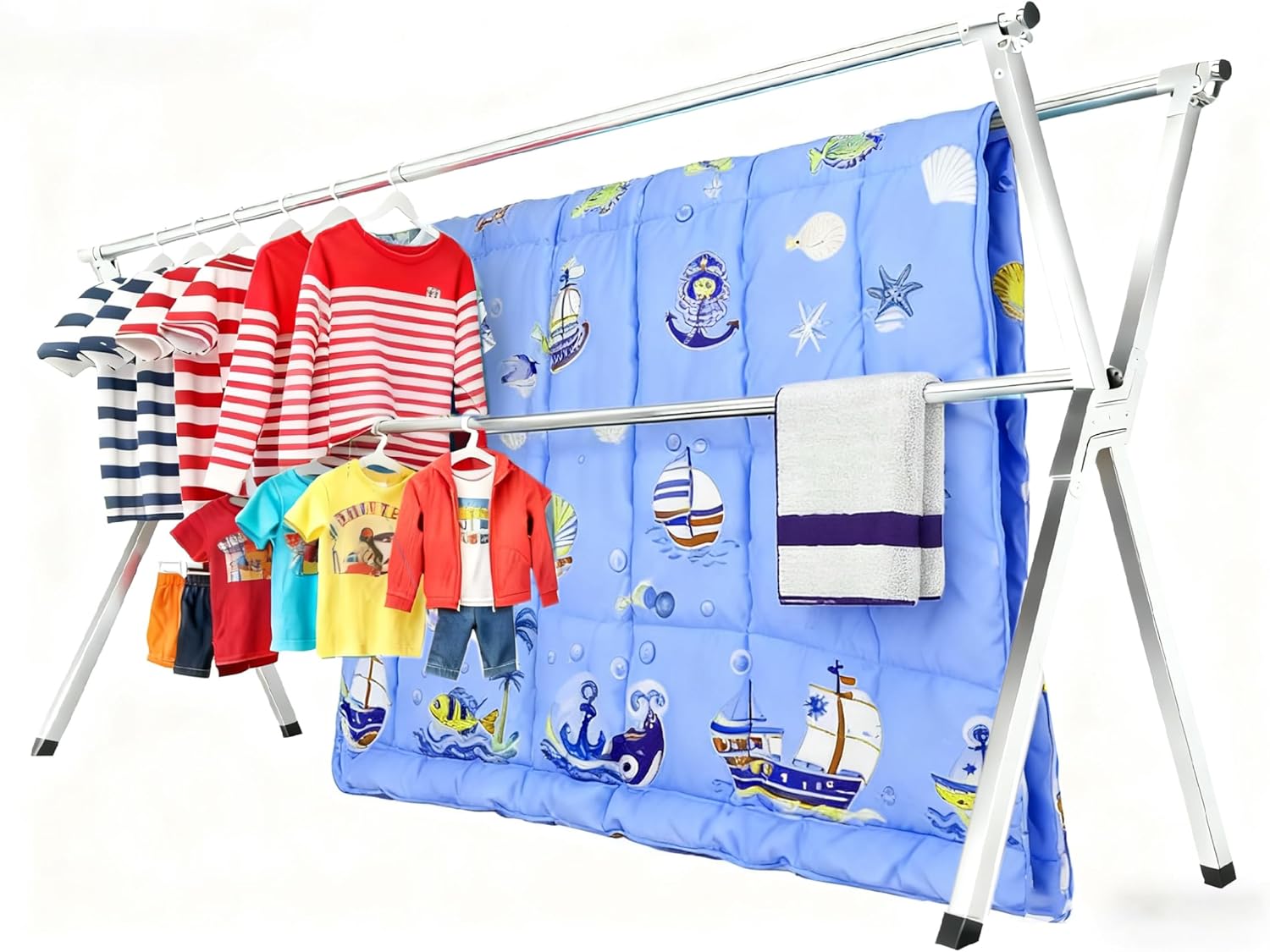 Clothes Drying Rack Folding Indoor Outdoor, Foldable Portable Laundry Drying Rack, Heavy Duty Laundry Hanger Dryer Rack with 20 Hooks (79.55'')