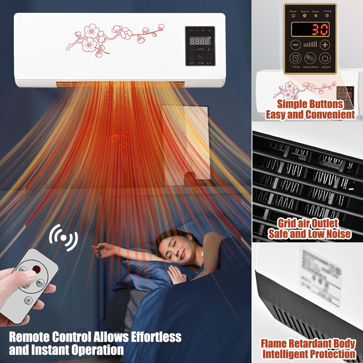 Portable Air Conditioner 2 In1 Mini Wall Mounted Smart Cooling and Heating Air Conditioner Fan for Bedroom Heater AC Unit Heating System Combo for Bathroom Office, RV(Red)