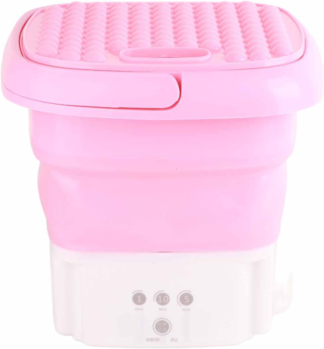 Restokki Folding Portable Washing Machine with 3 Modes, Deep Cleaning, Semi-Automatic, and Self-Draining, US Plug 110-240V(Pink)