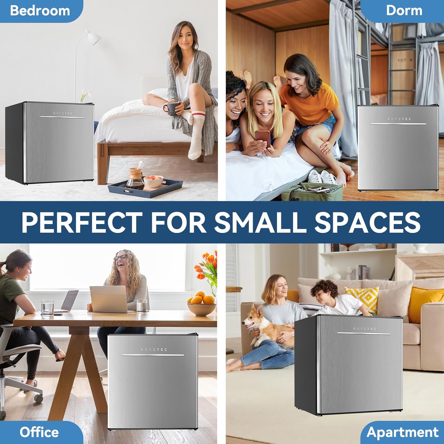 Frestec 1.7 Cu.Ft Mini Fridge with Freezer, Mini Fridge for Bedroom, Small Refrigerator, Dorm Refrigerators with Freezer, Compact Refrigerator for Office, Apartment, Dorm, Bedroom (Grey)